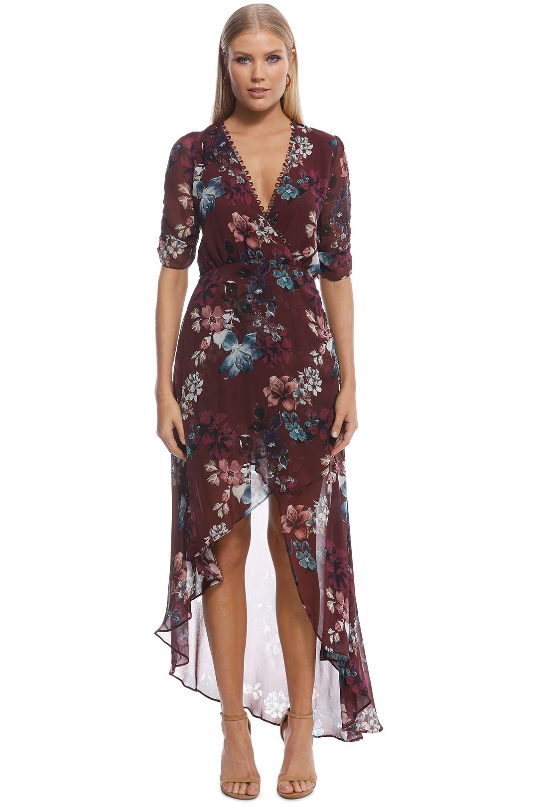 7400204 Burgundy Draped Wrap Dress