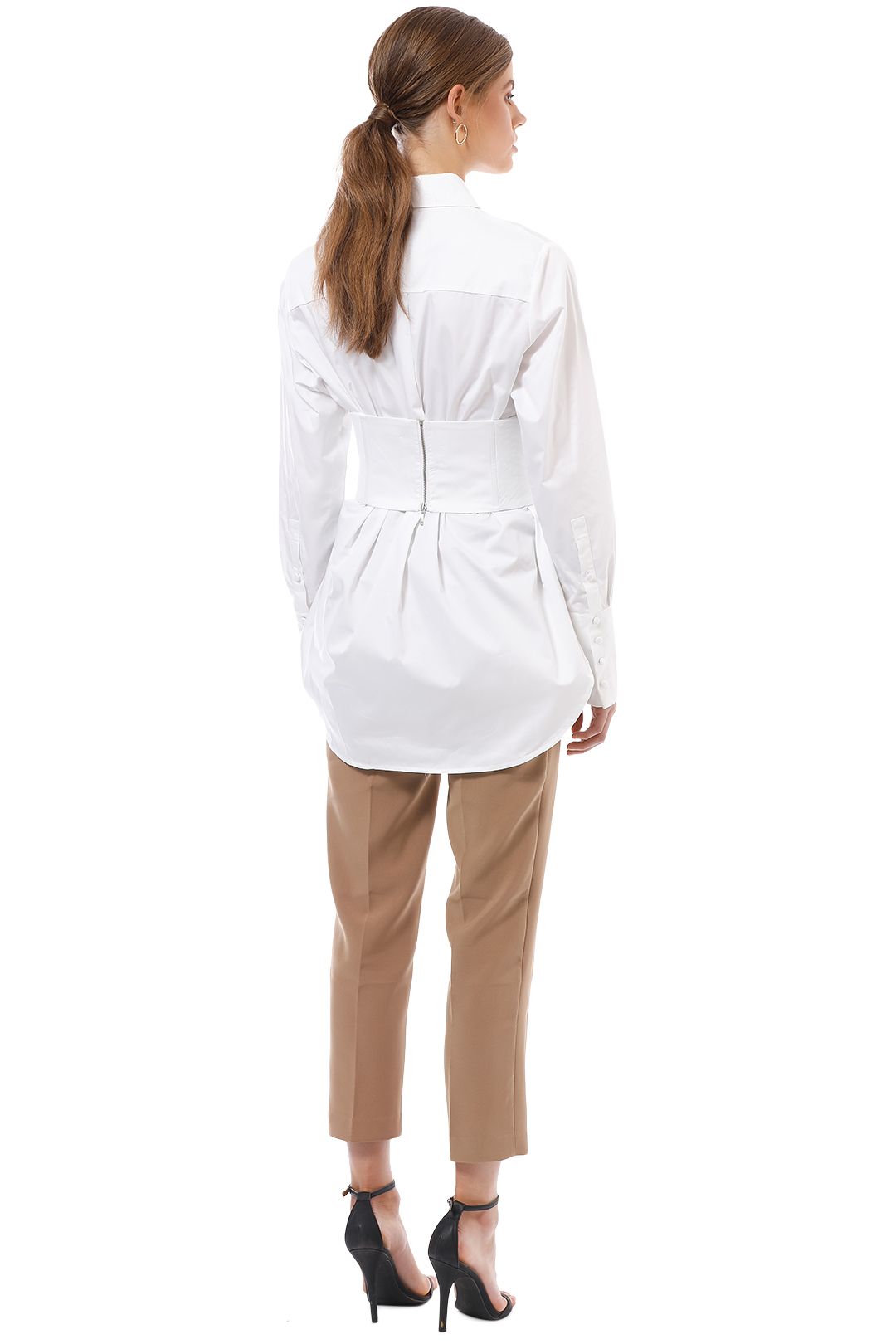 Nicholas - Cotton Corset Belted Shirt - White - Back