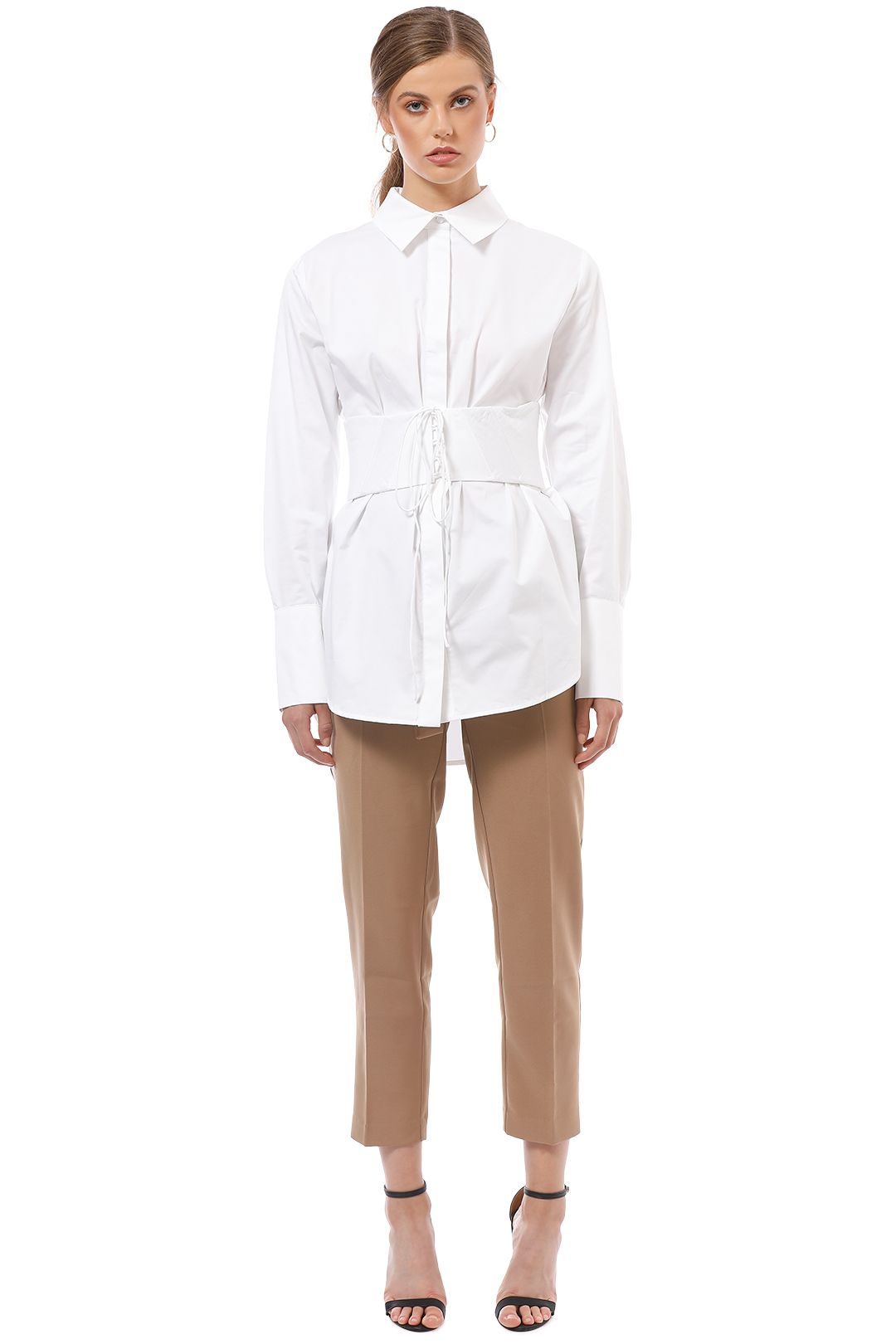 Nicholas - Cotton Corset Belted Shirt - White - Front