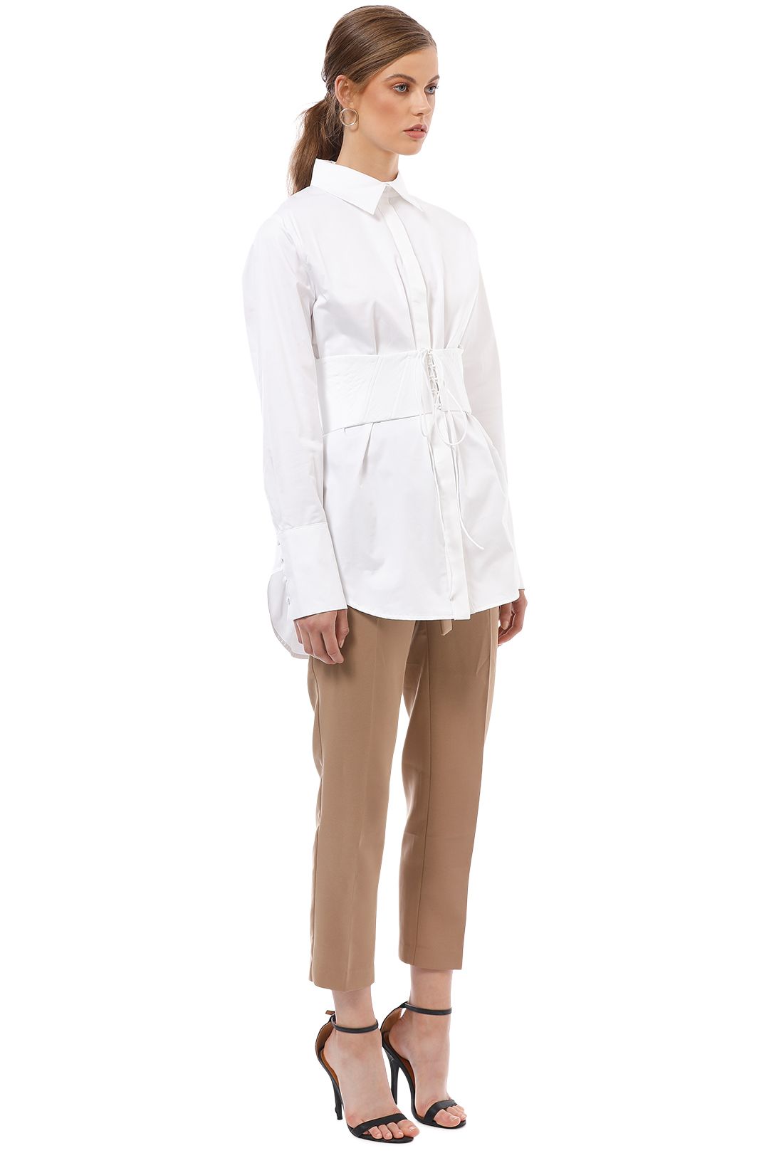 Nicholas - Cotton Corset Belted Shirt - White - Side