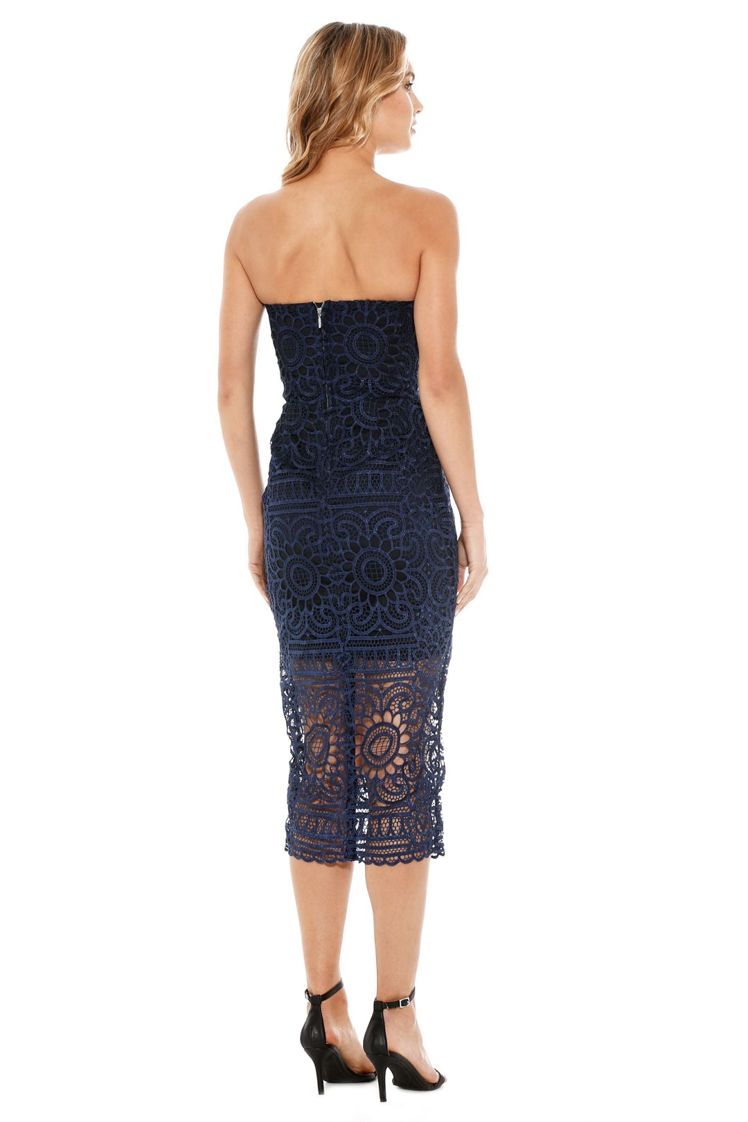 Nicholas the Label - Geo Floral Lace Strapless Dress - Navy - Back