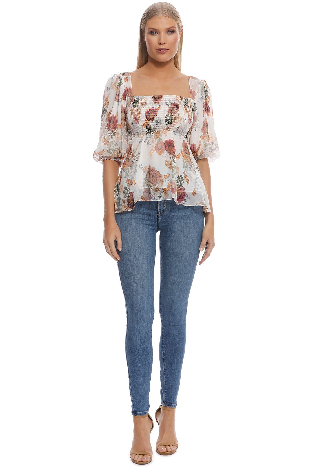 Nicholas The Label - Ivory Floral Square Neck Top - Ivory Floral - Front