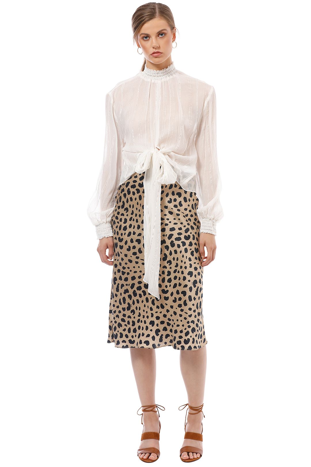 Image of Nicholas - Lurex Stripe Tie Front Blouse