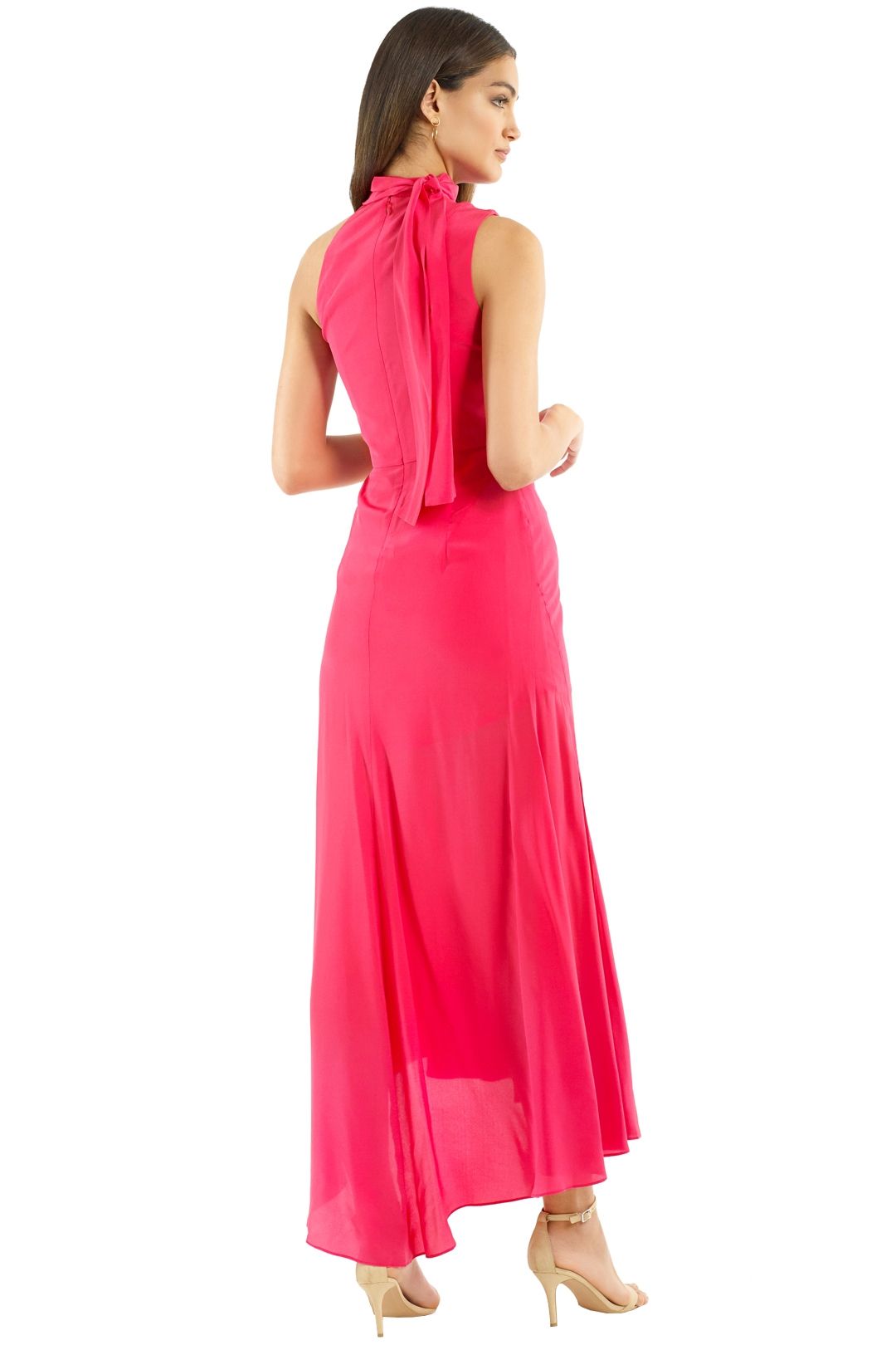 Silk Tie Neck Maxi Dress in Hot Coral by Nicholas for Rent