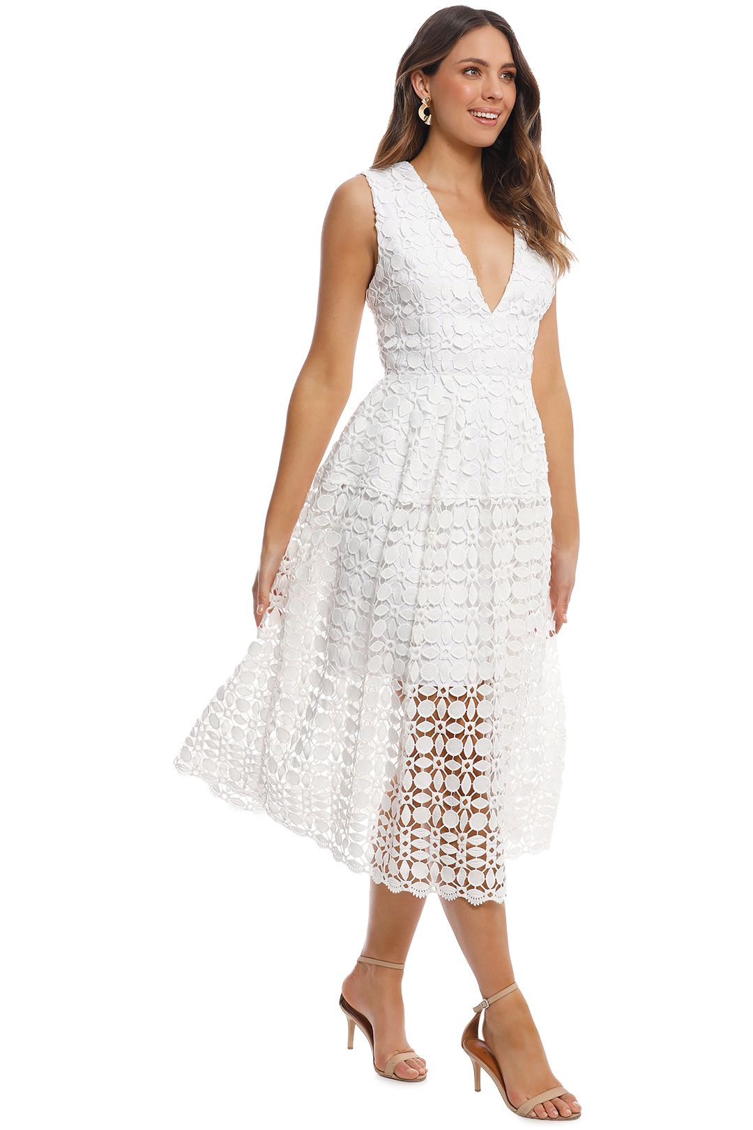 Nicholas - Mosaic Lace Ball Dress - White - Side