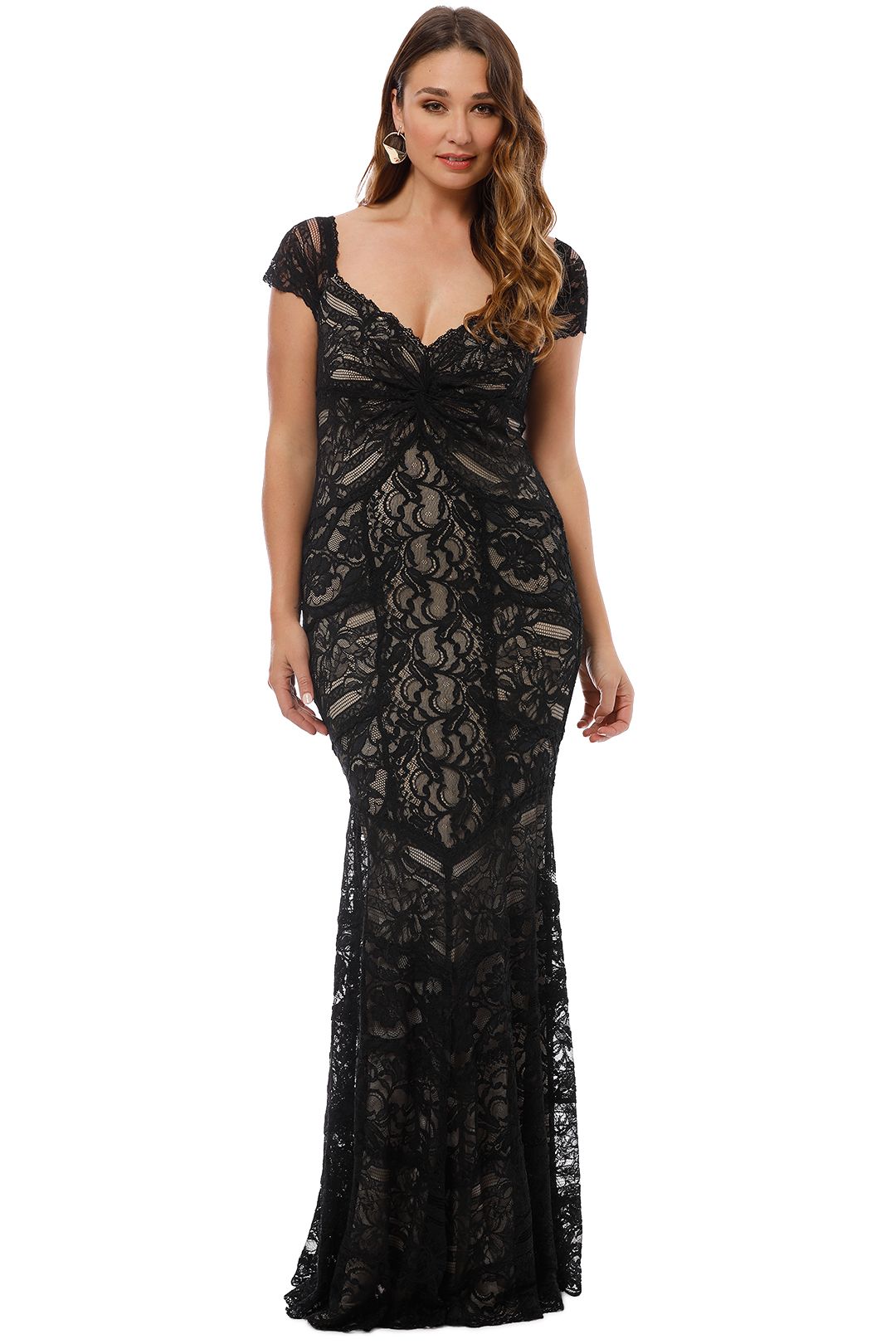 Nicole Miller - Loren Stretch Lace Gown - Black Nude - Front