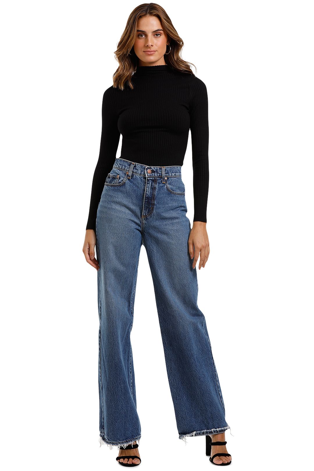 Nobody Denim Luxe Rib Funnel Neck Top fitted
