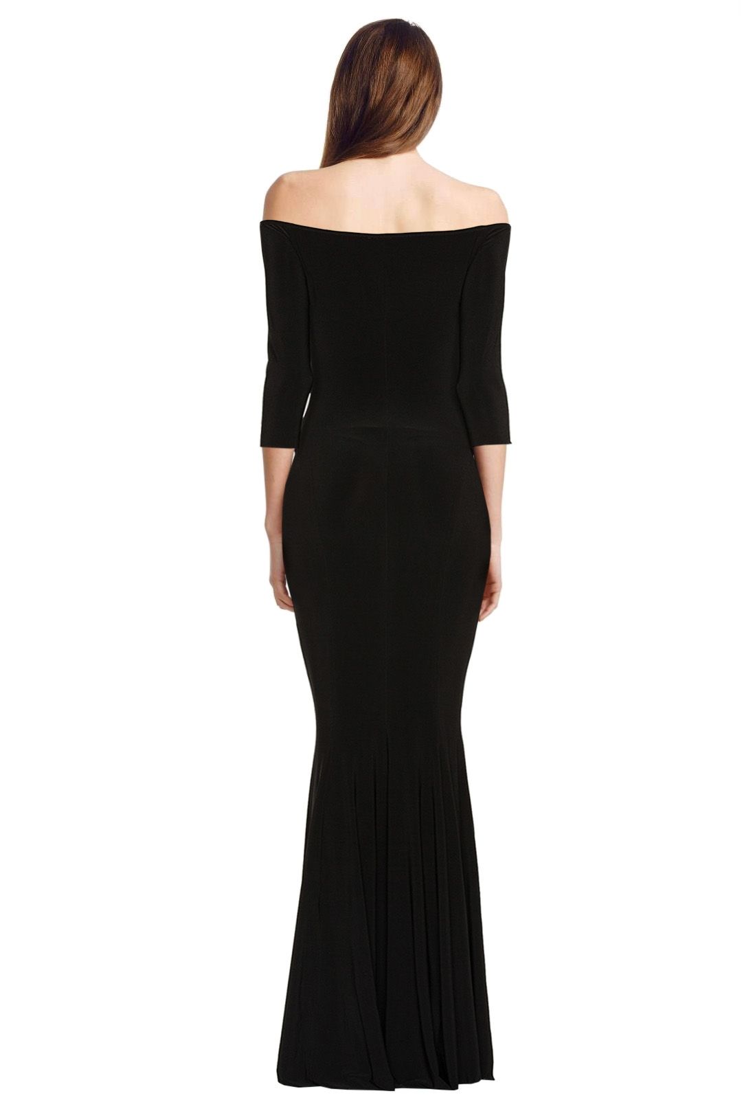 norma kamali off shoulder fishtail gown