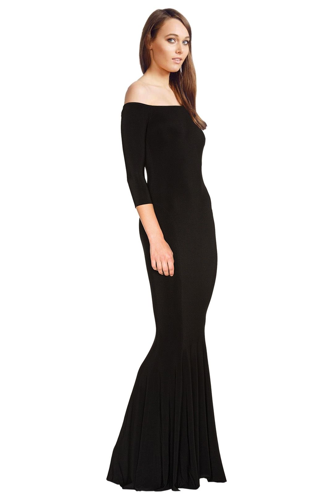 norma kamali off shoulder fishtail gown
