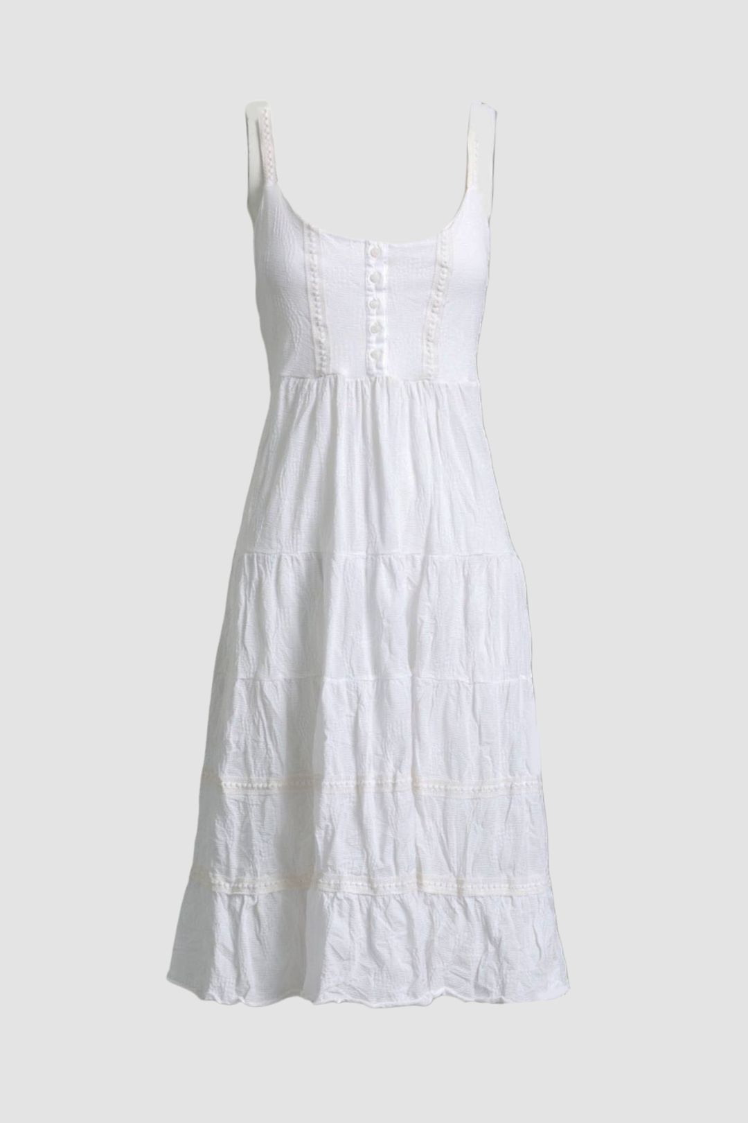 Off White with Cream Trims Tiered Dress
