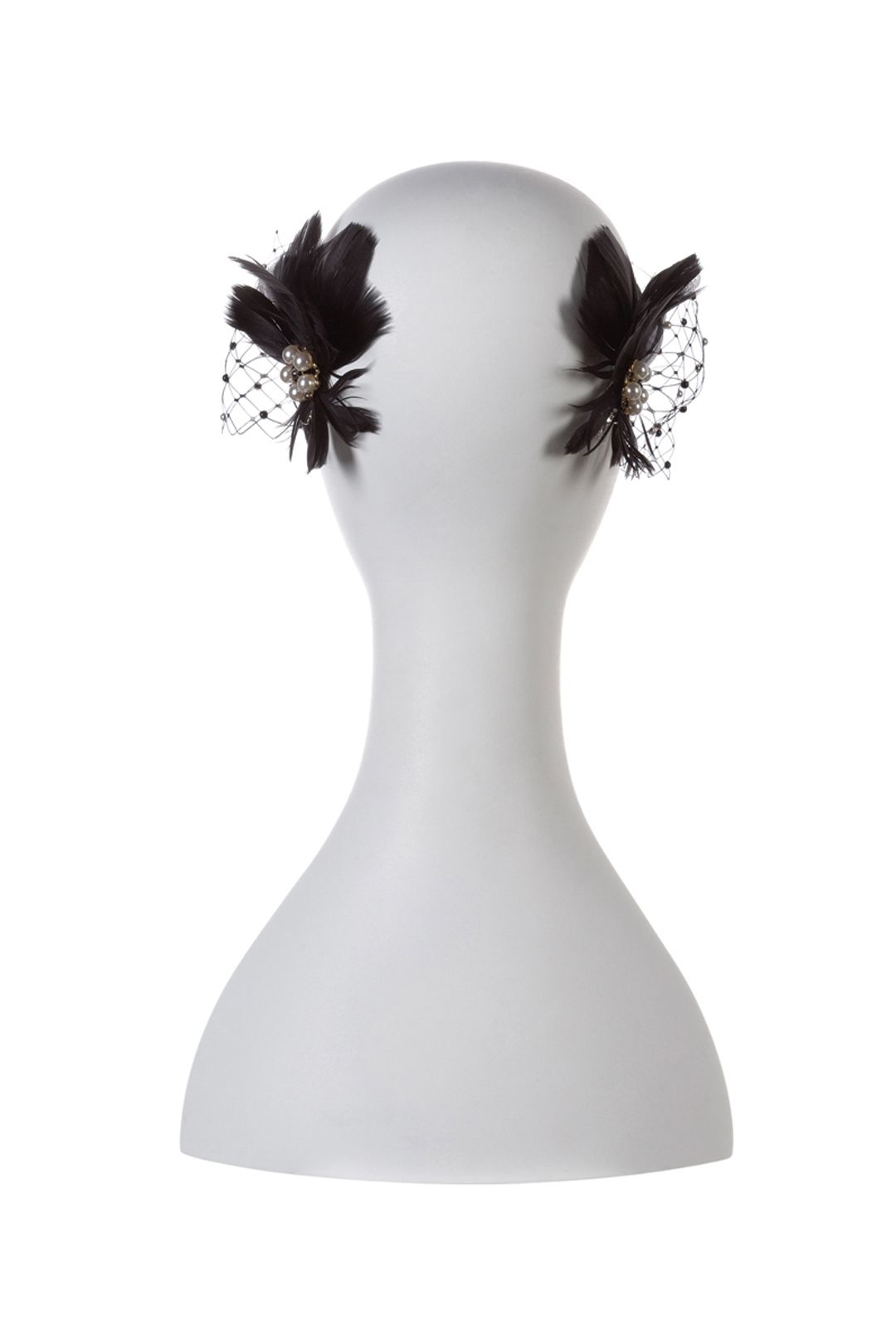 Olga Berg - Feather And Pearl Veil - Black - Back