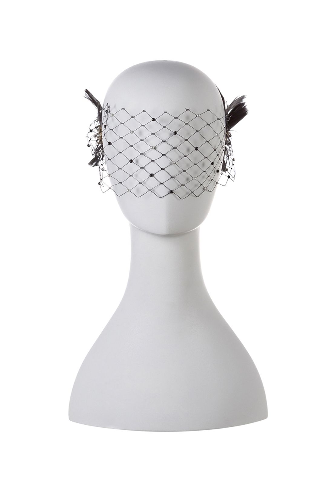Olga Berg - Feather And Pearl Veil - Black - Front