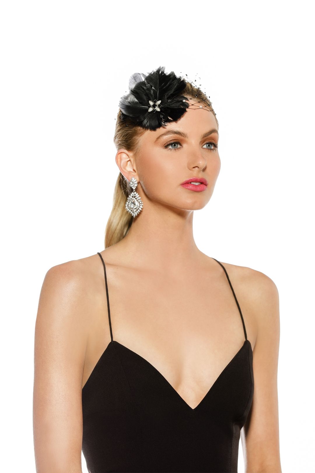 Olga Berg - Feather And Pearl Veil - Black - Model Front