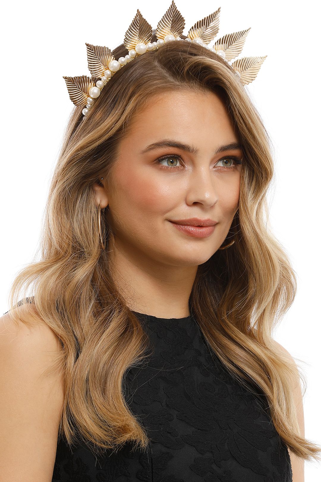 Love Leaf and Pearl Headband in Gold by Olga Berg for Rent