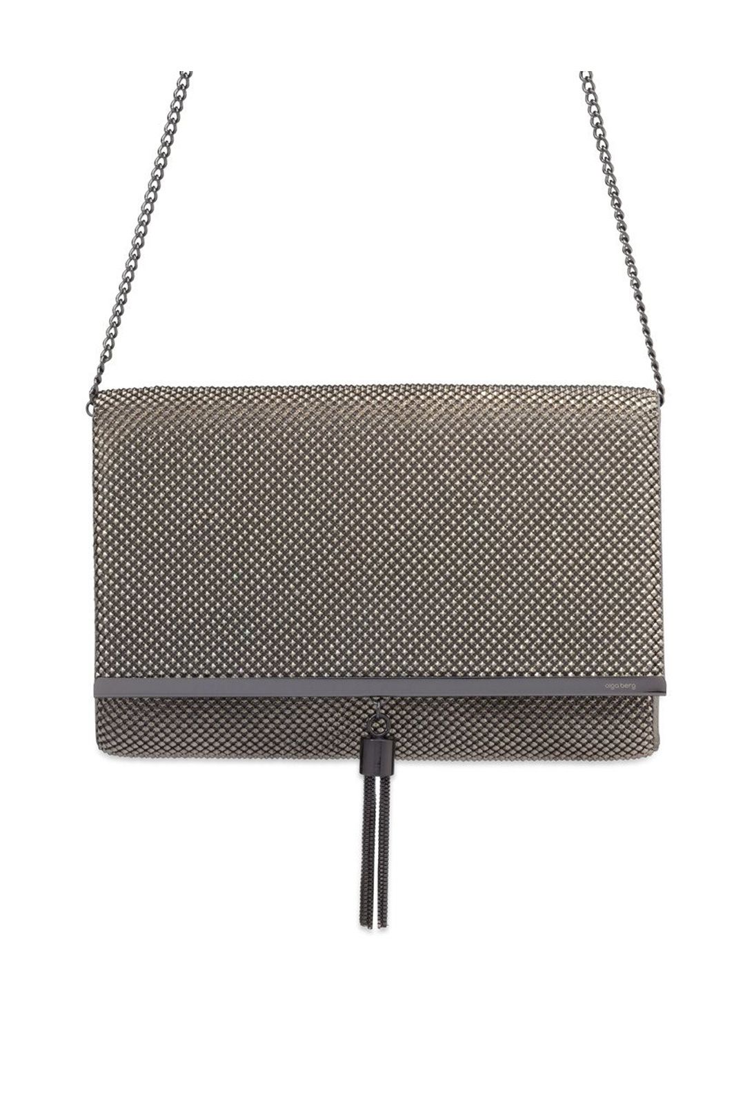 Olga Berg - Sara Pyramid Mesh Clutch - Gunmetal - Front