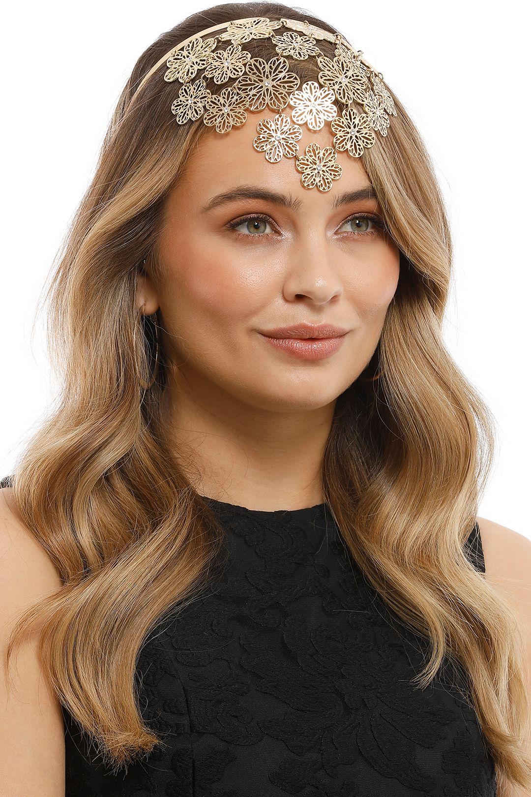 Olga Berg - Reyna Flora Headband - Gold - Model