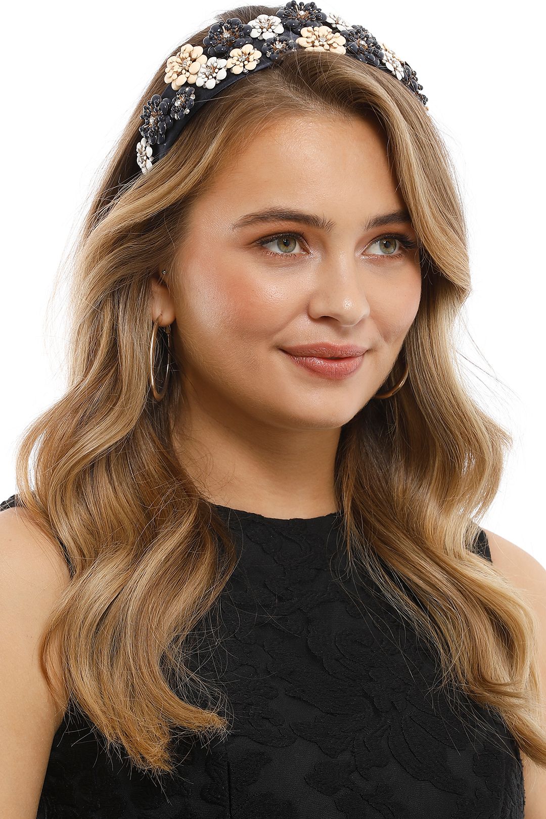 Olga Berg - Victoria Floral Headband - Navy - Side