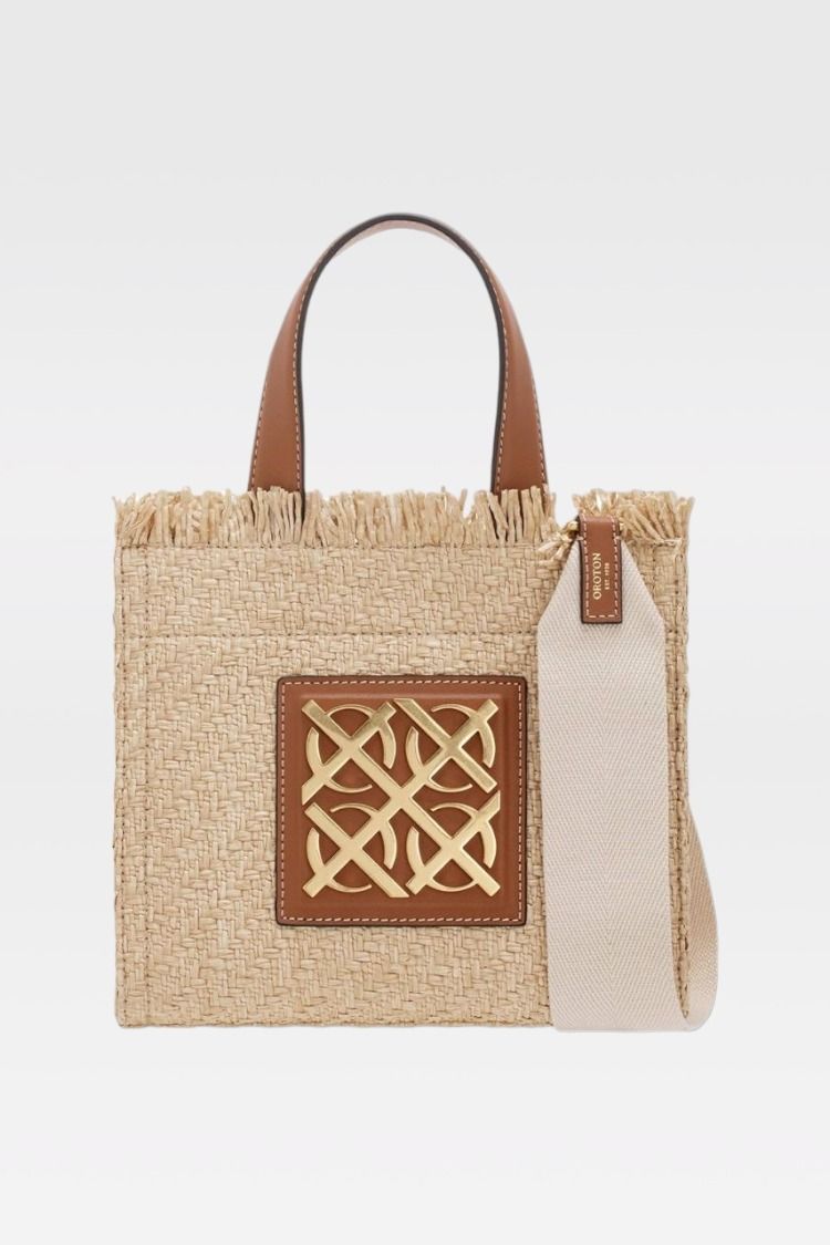 Oroton - Lane Texture Small Tote in Natural and Brandy