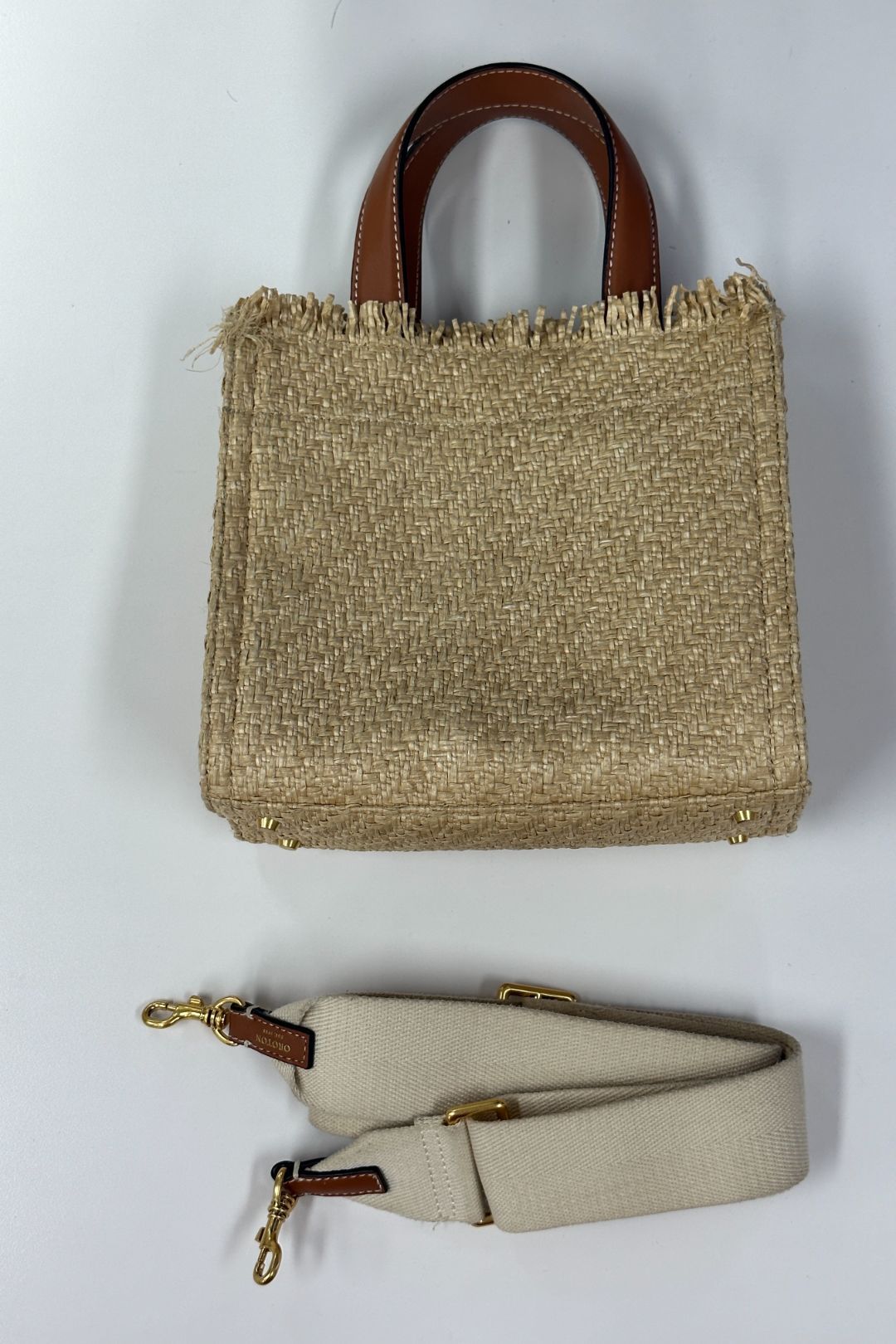 Oroton - Lane Texture Small Tote in Natural and Brandy