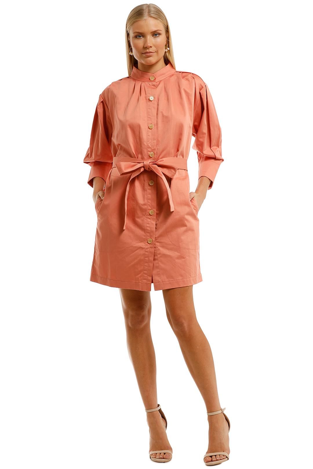 Oroton Placket Detail Dress Orange Mini Length