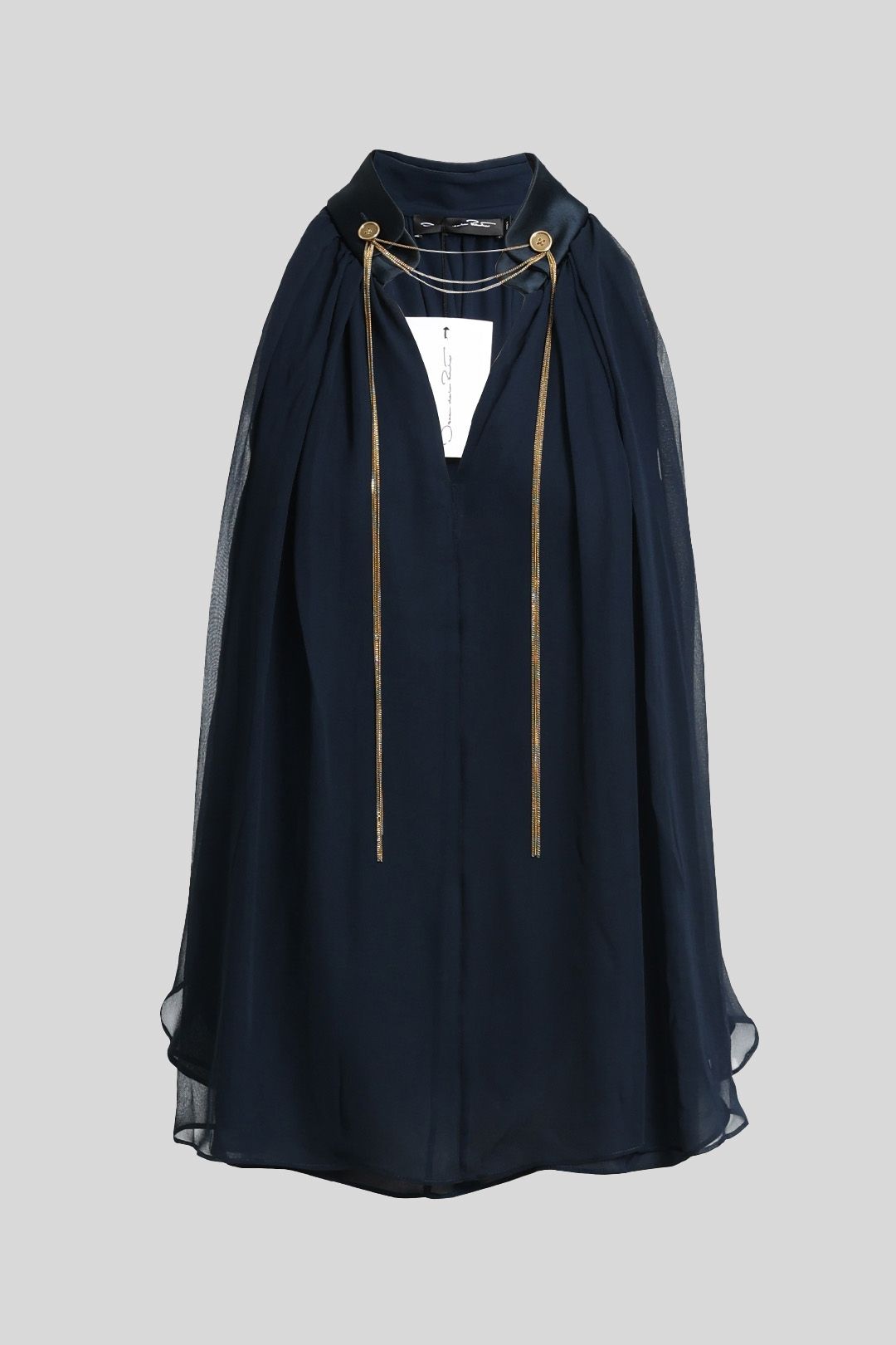 Oscar de la Renta - Navy Embroidered Chiffon Blouse Chiffon Blouse