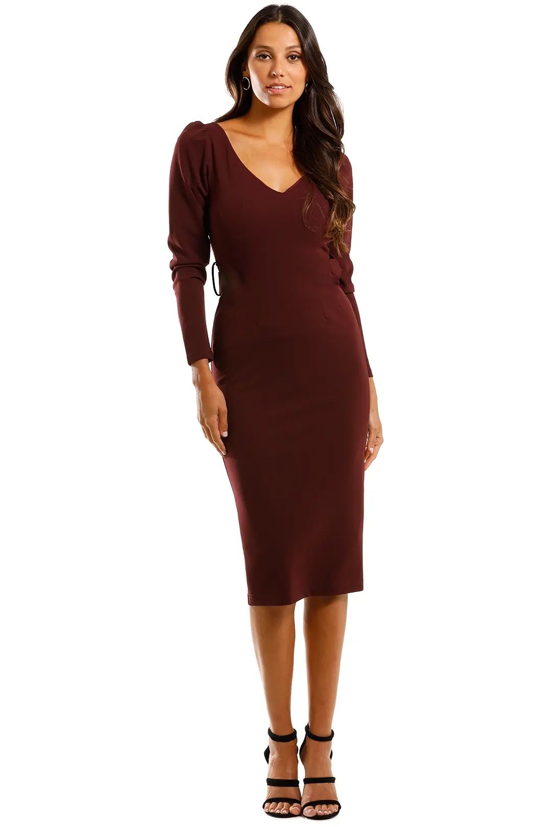 Pasduchas Clich Midi Port Burgundy Dress Fitted Long Sleeves