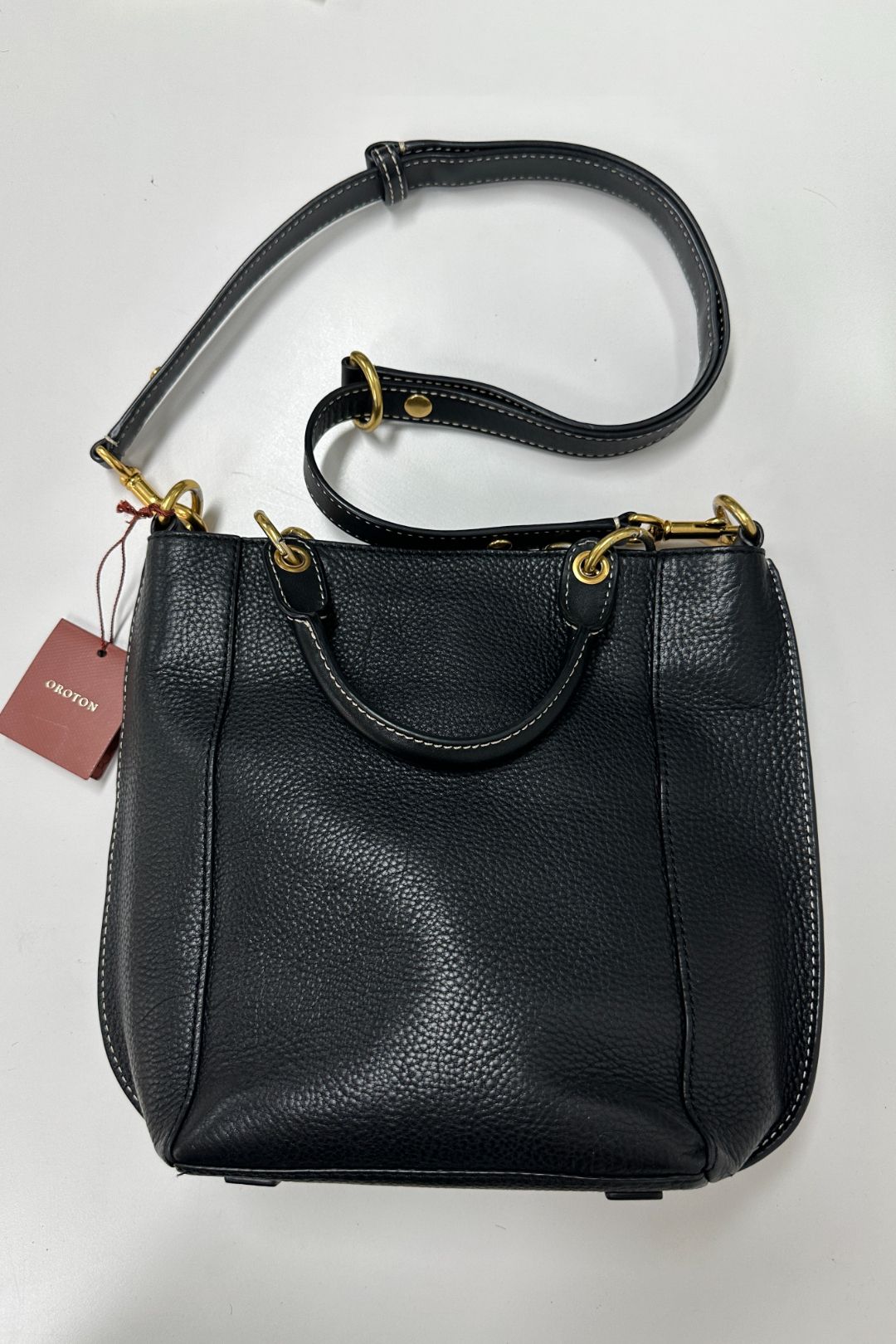 Buy Pebbled Leather Shoulder Bag in Black Oroton GlamCorner