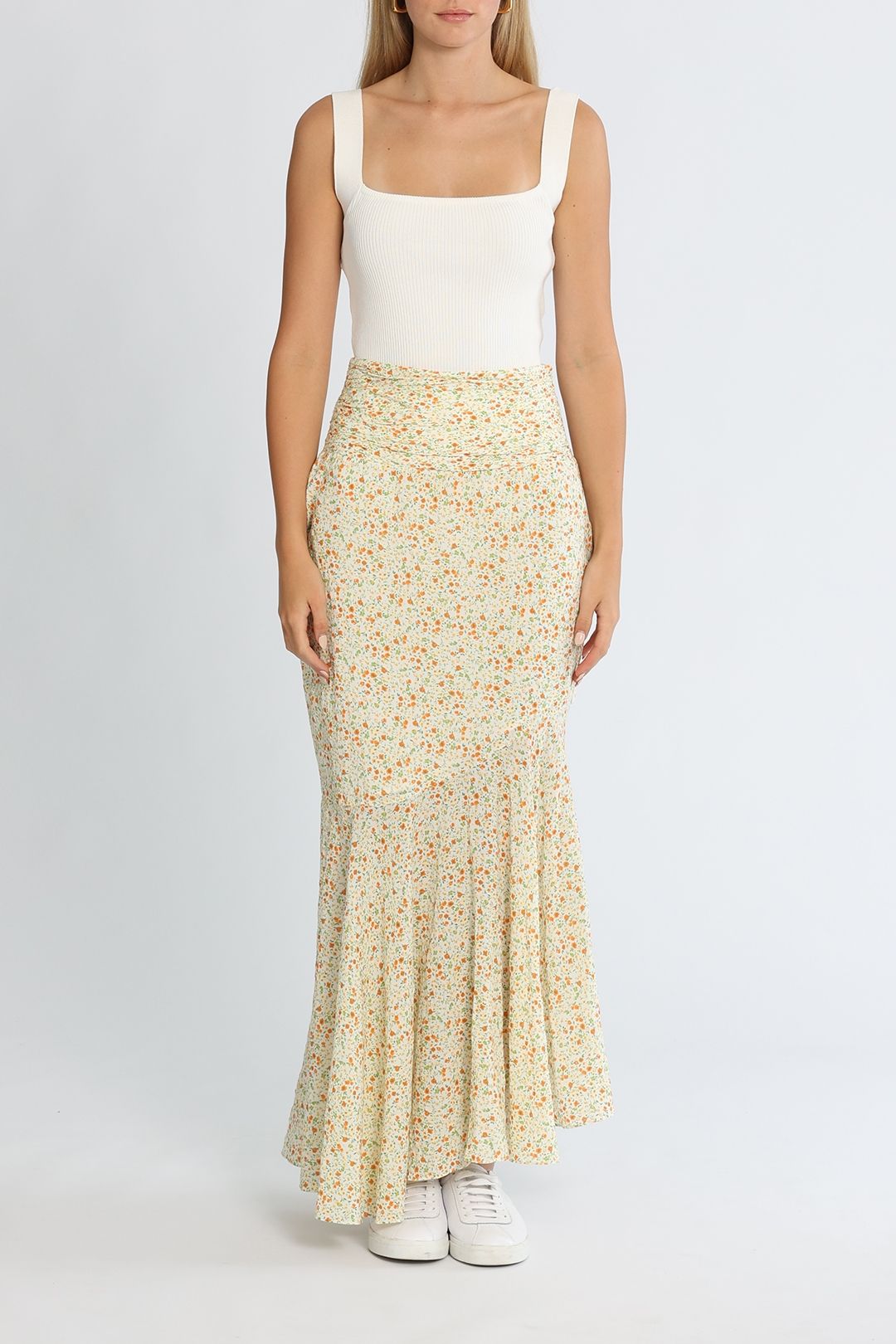 PEONY Organic Cotton Ruched Midi Skirt Wildflower