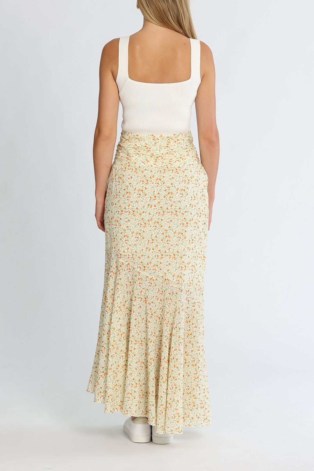 PEONY Organic Cotton Ruched Midi Skirt Wildflower Floral