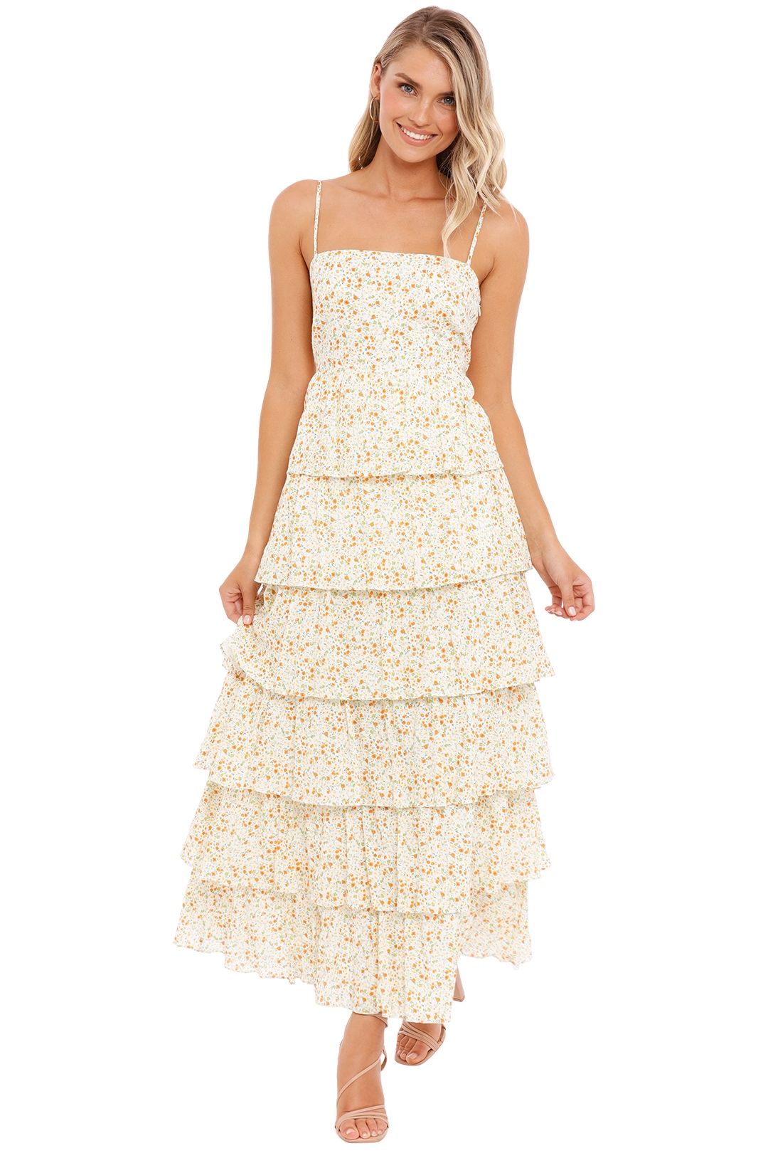Peony Wild Flower Tiered Midi Dress