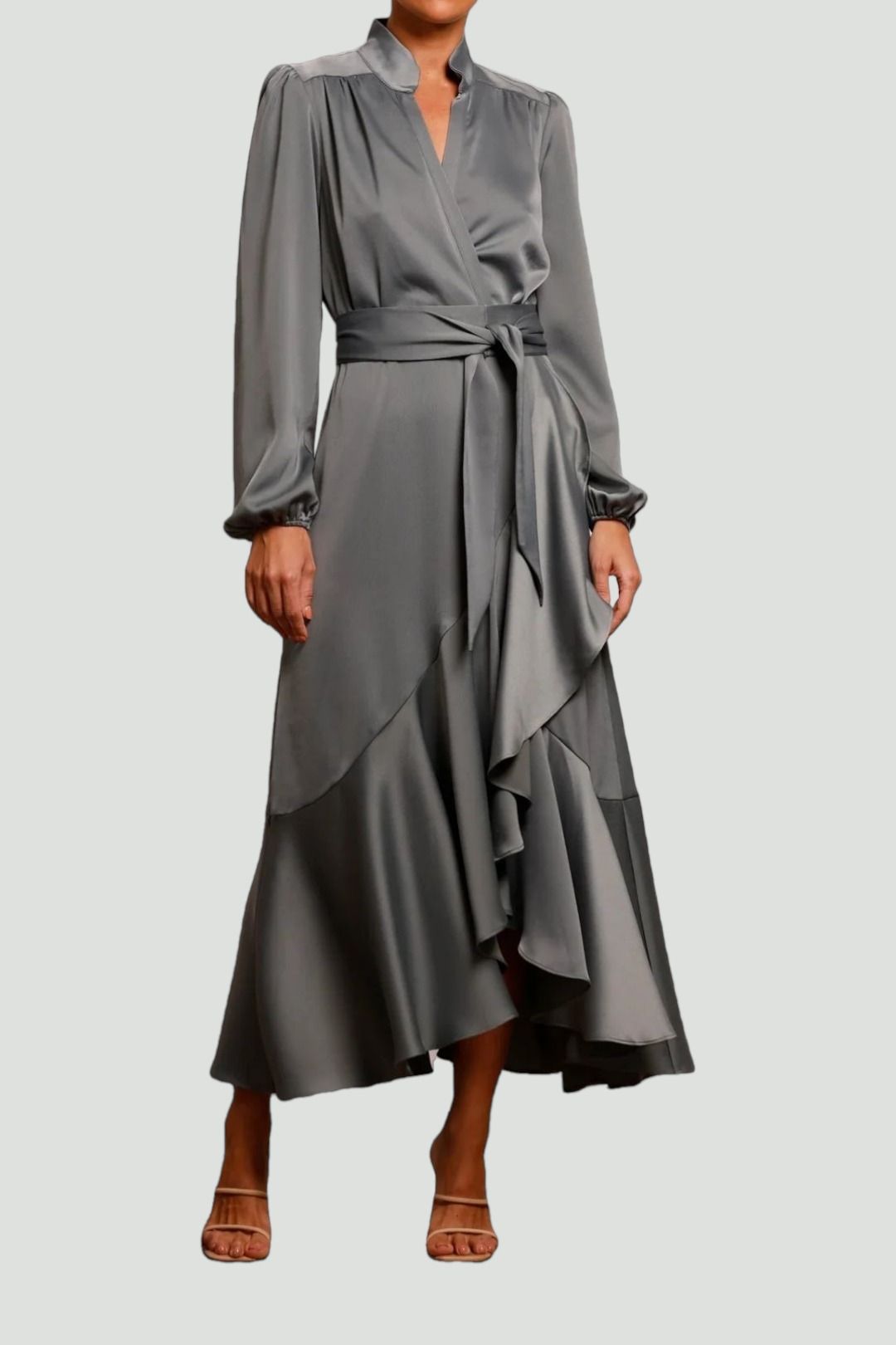 Pinnacle Sleeve Wrap Midi Sage Dress 