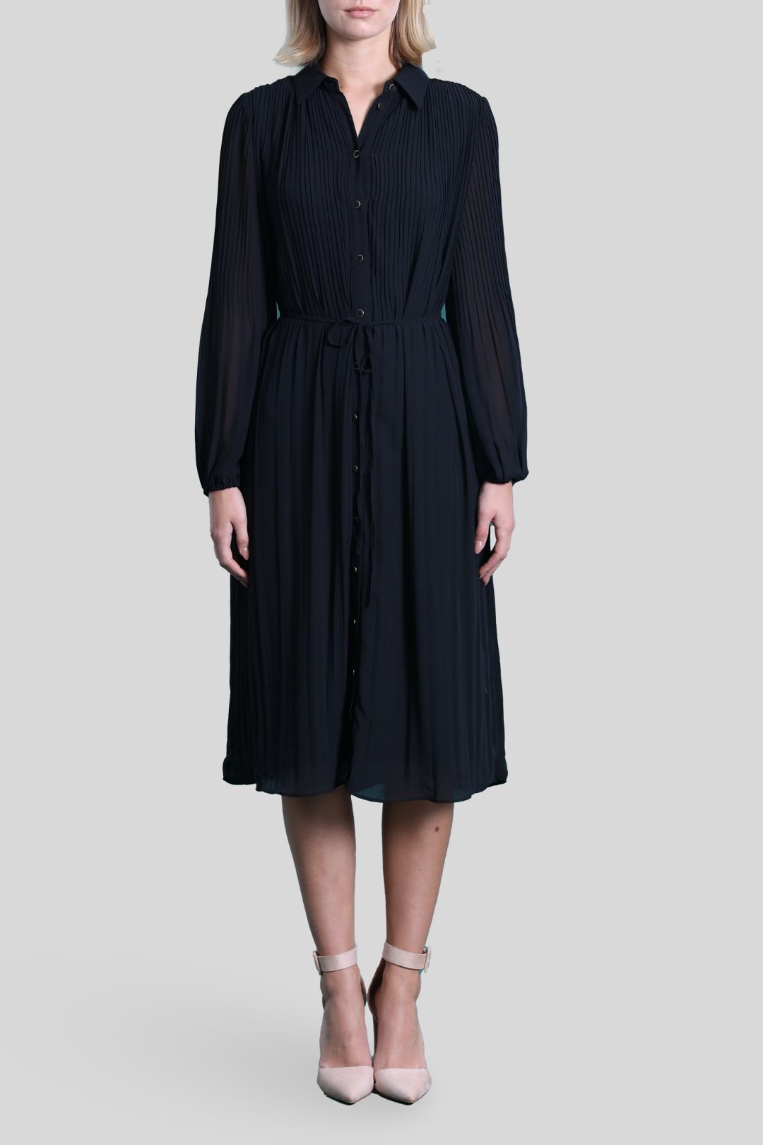 Portmans Black Pleated Puff Sleeve Shirt Dress