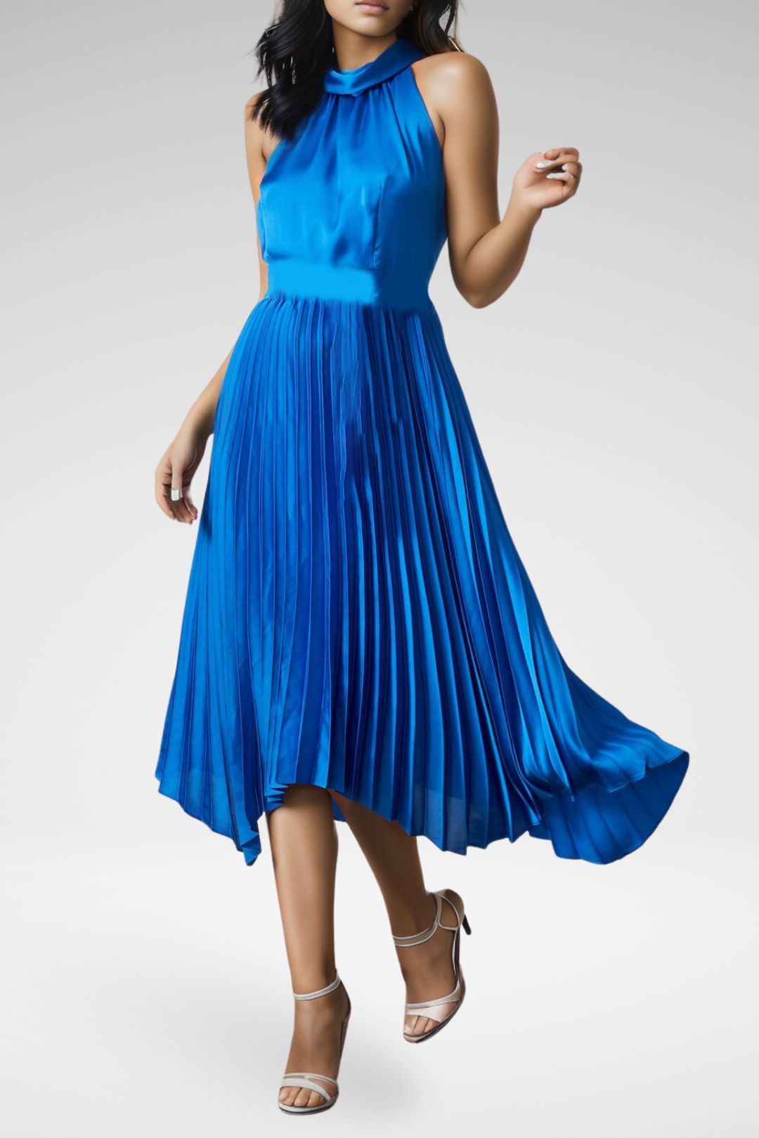 Portmans Harlow Halter Pleated Satin Dress