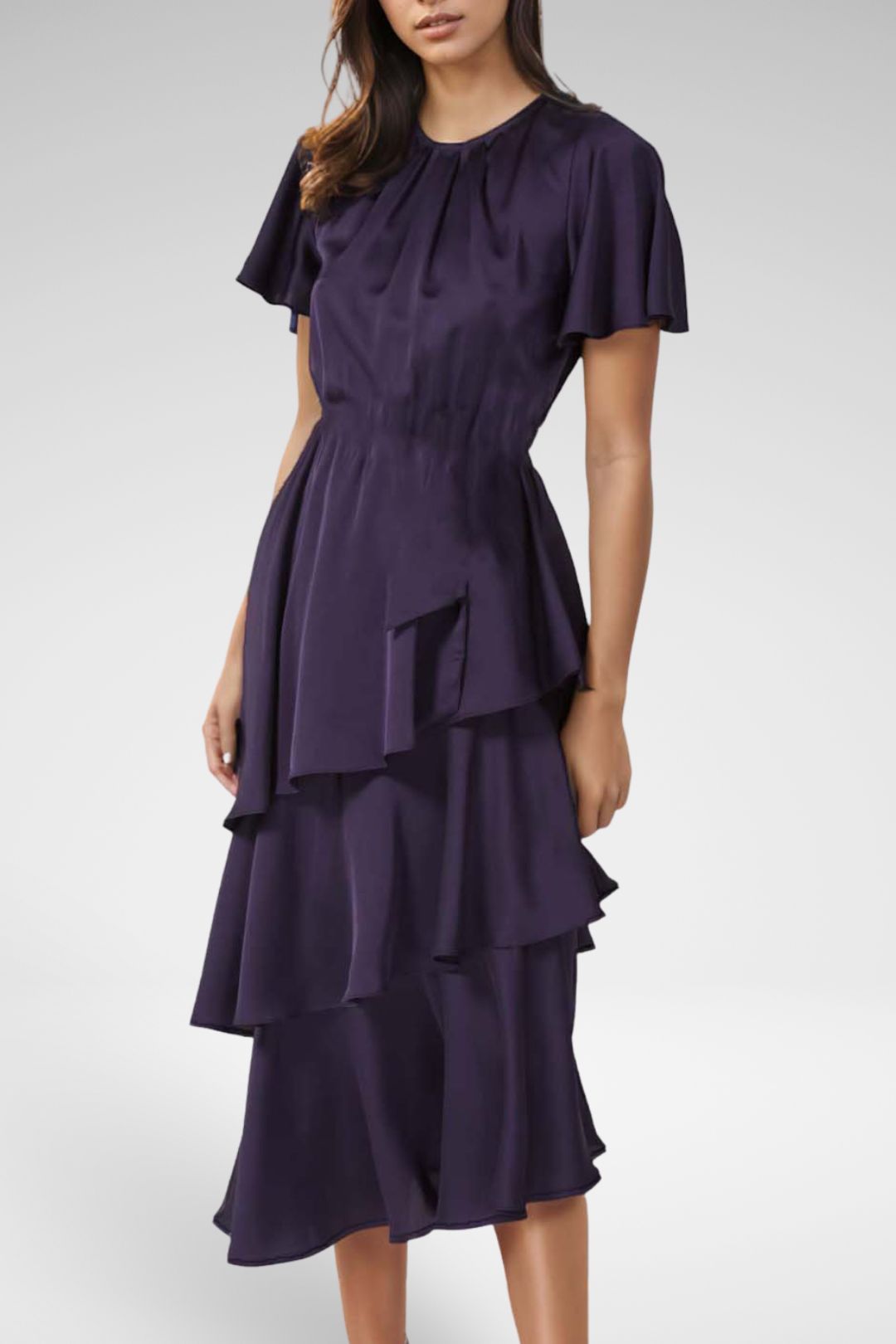 Portmans - Petra Satin Midi Dress in Midnight Blue