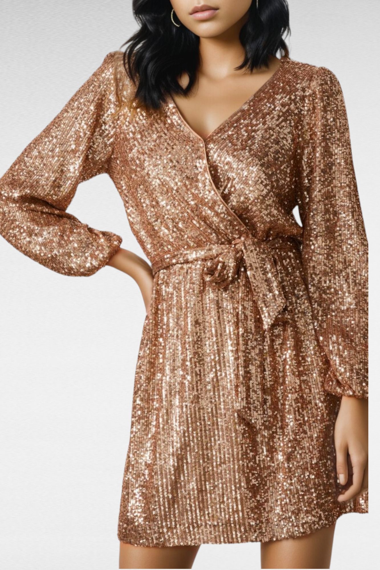 Portmans Savannah V Neck Sequin Dress Gold