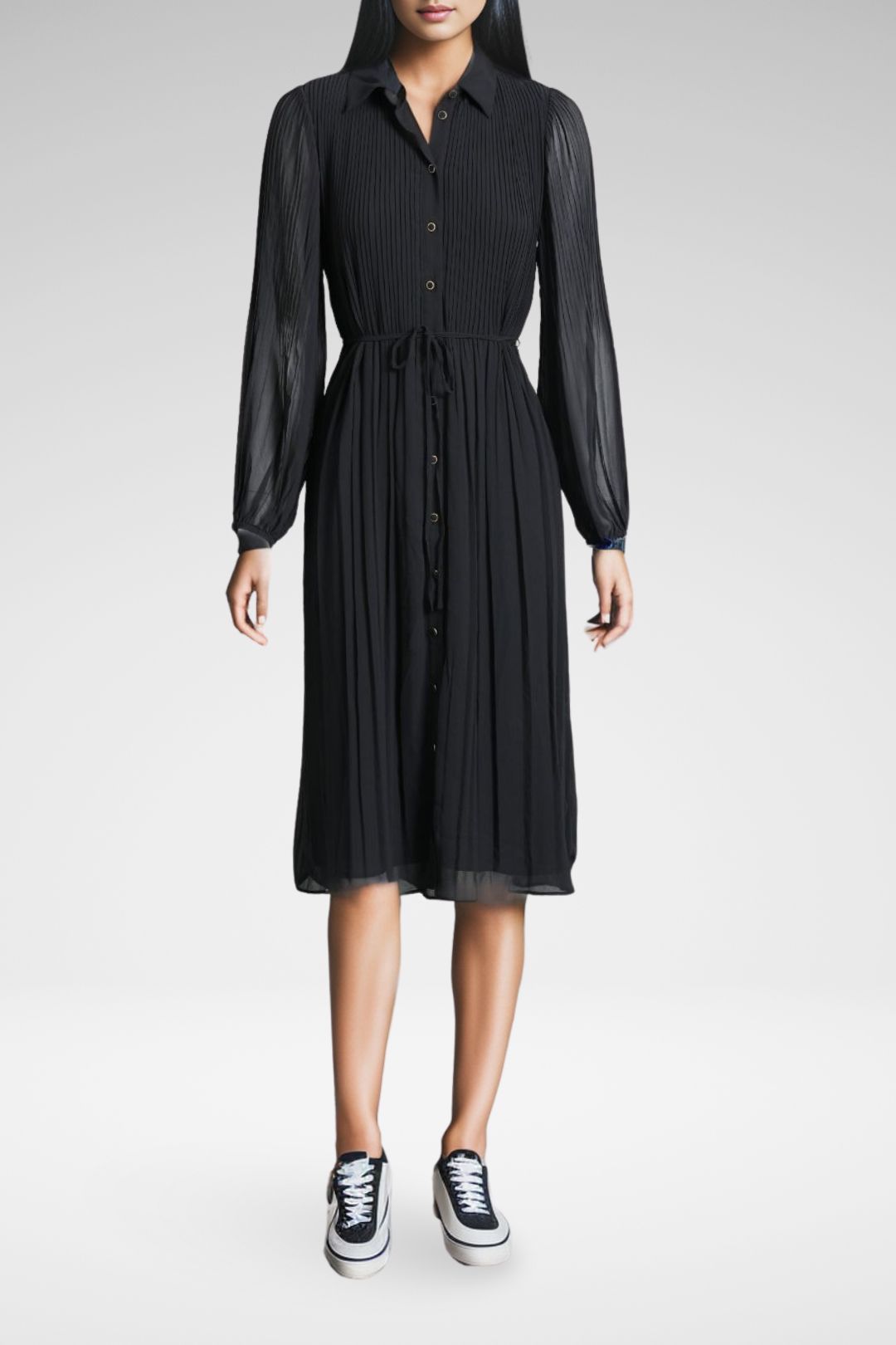 Portmans Black Pleated Puff Sleeve Shirt Dress