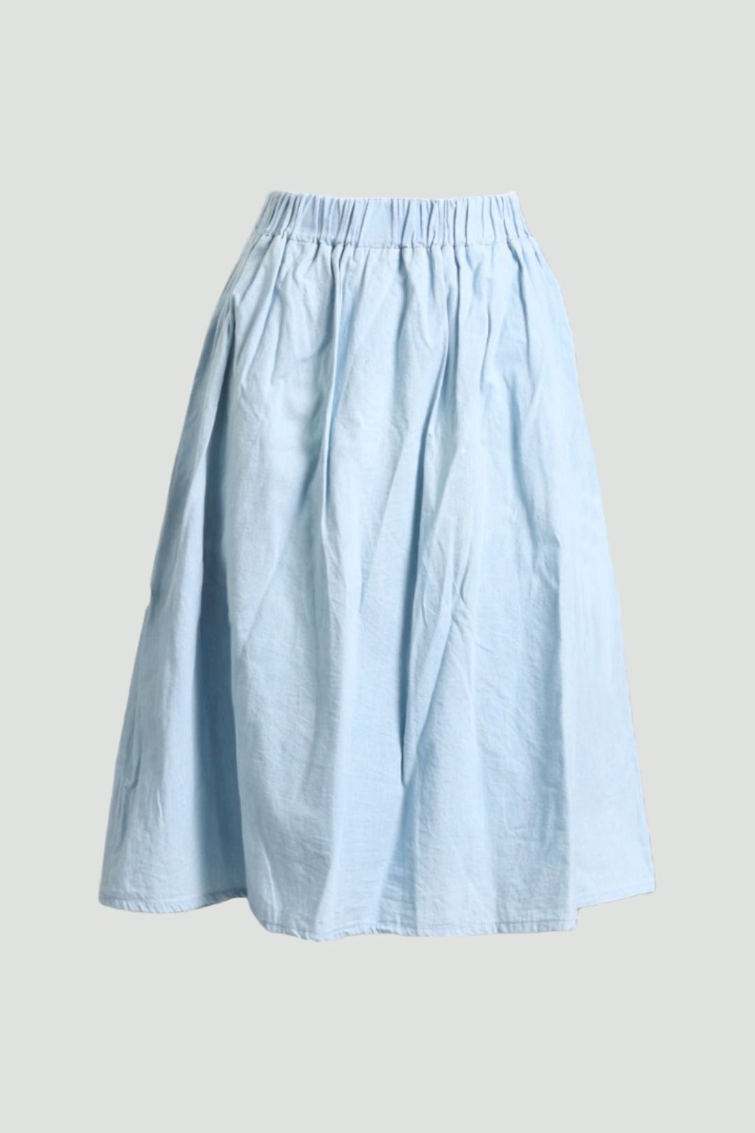 Gathered Knee Length Skirt in Blue