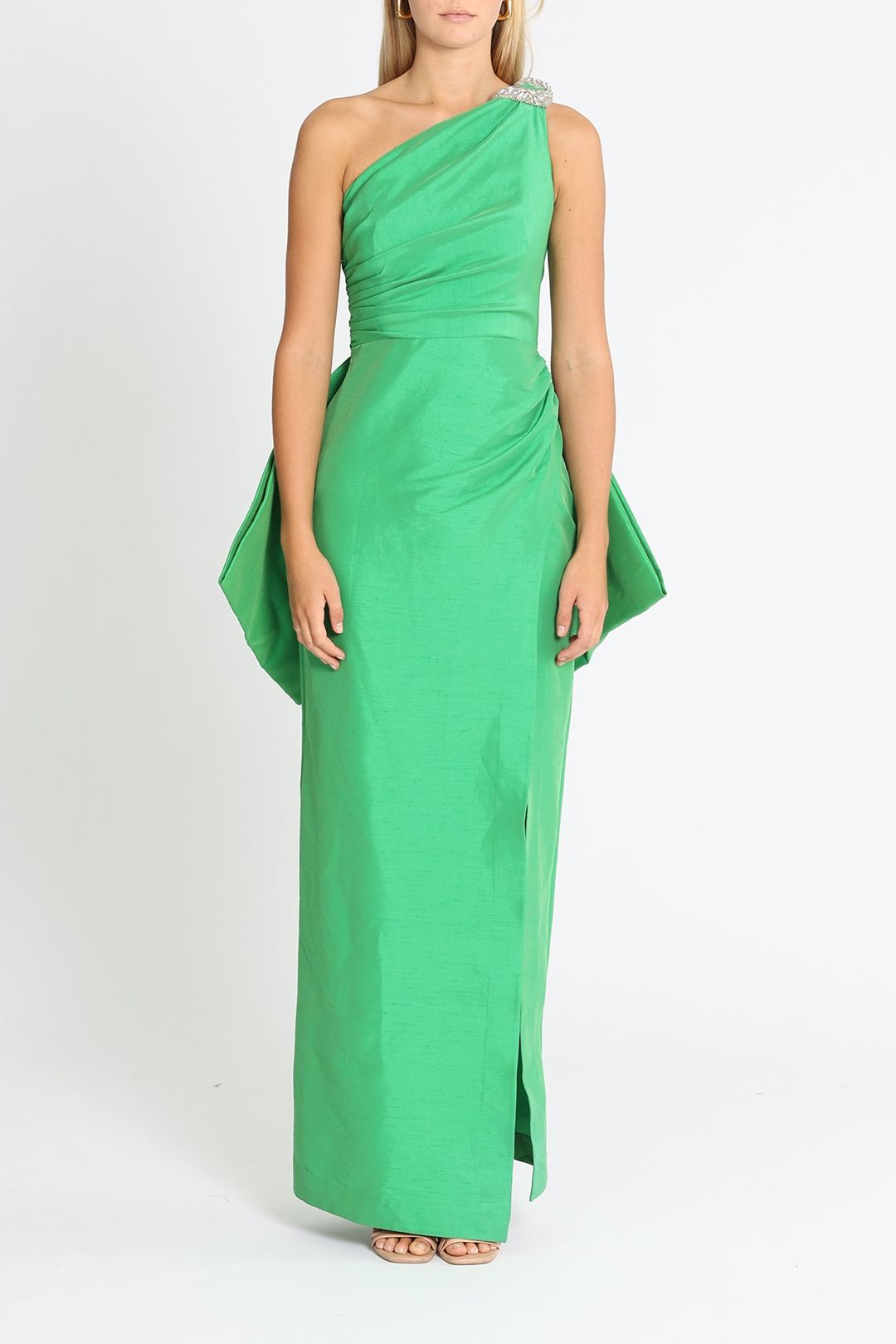Rachel Gilbert One Shoulder Marco Gown Green