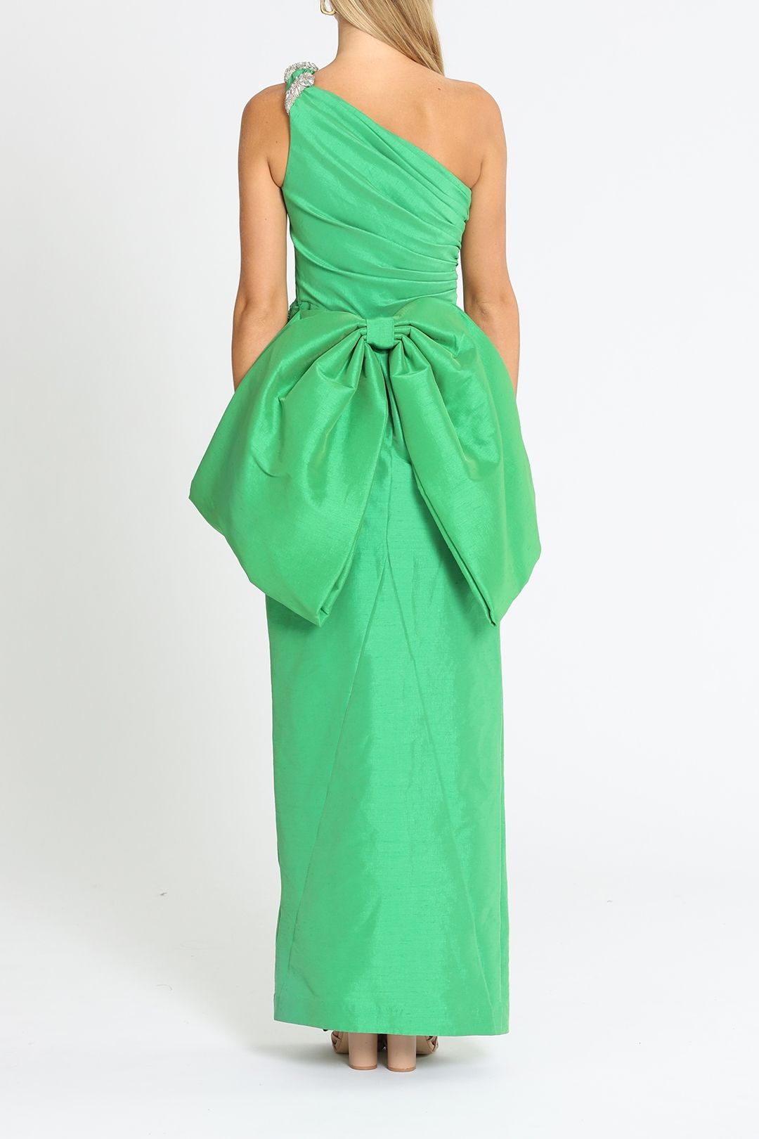 Rachel Gilbert One Shoulder Marco Gown Green Ruched