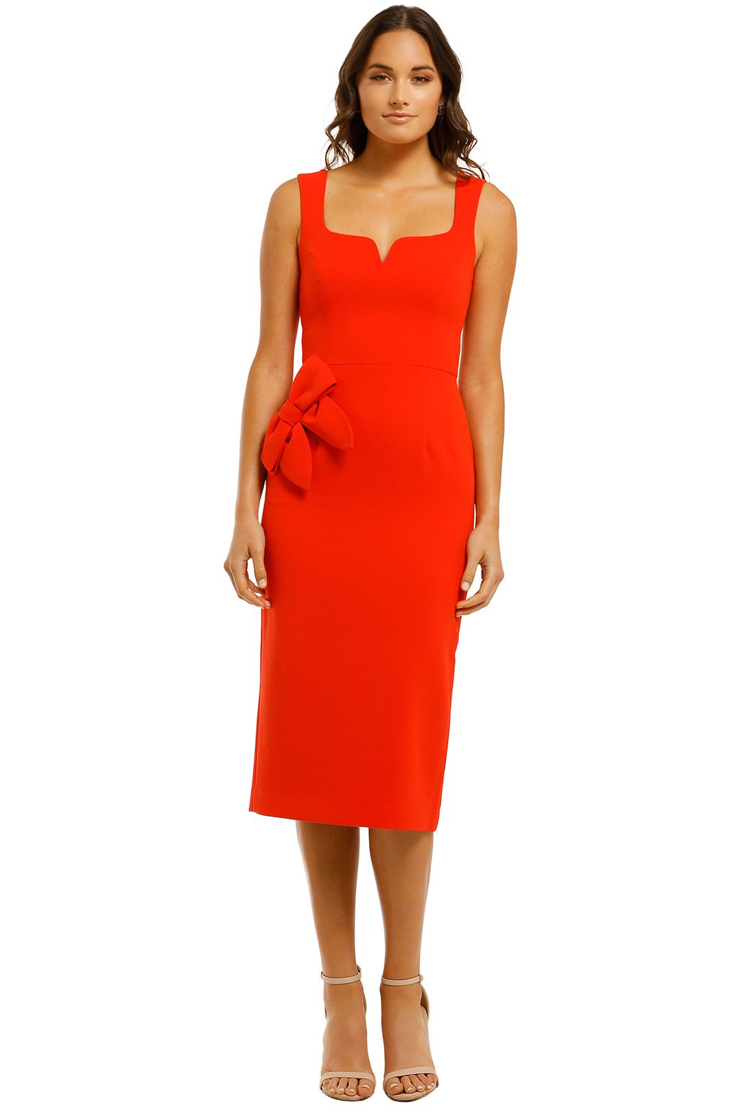 Rebecca-Vallance-Galerie-Bow-Midi-Dress-Red-Front