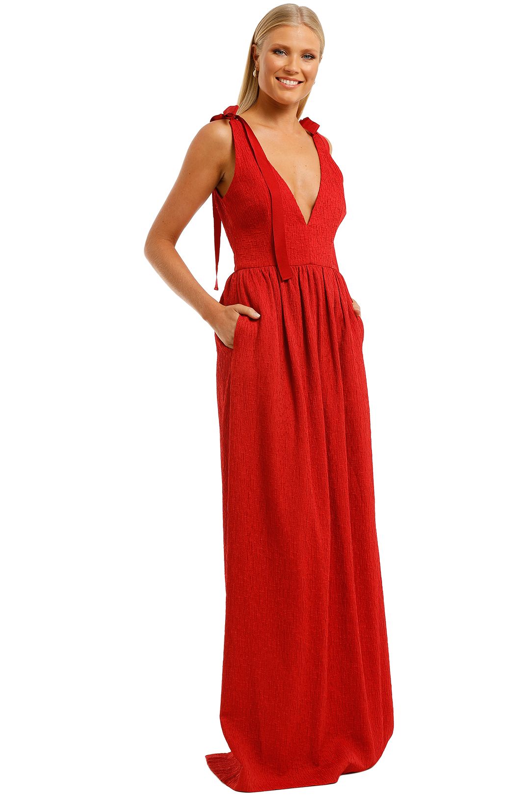 Harlow Tie Gown in Red by Rebecca 