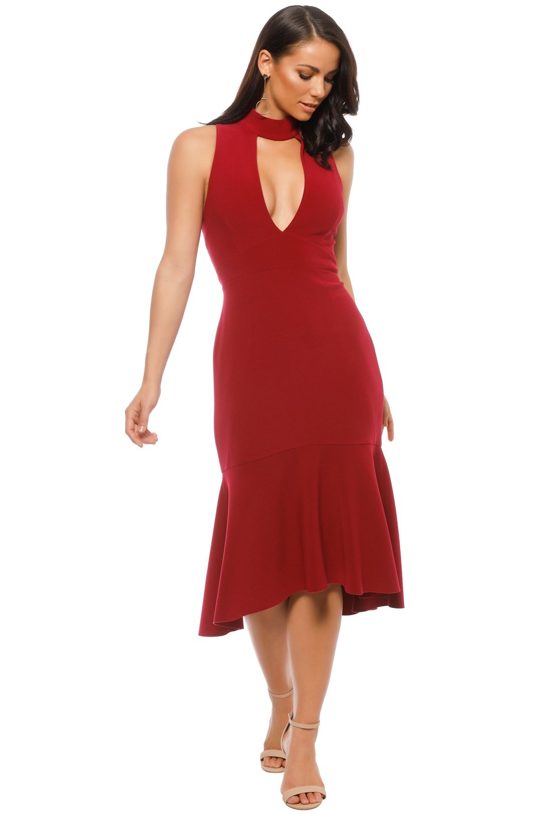 Rebecca Vallance - Bravado High Neck Plunge Dress - Berry - Front