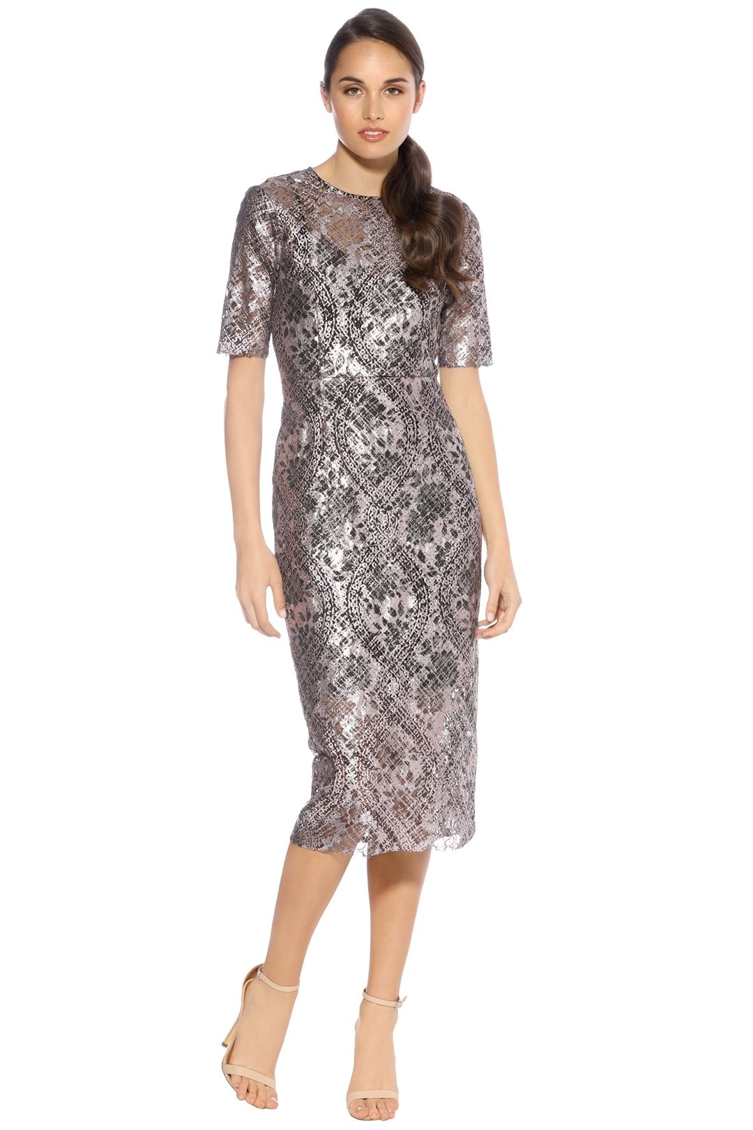 Rebecca Vallance - Ring My Bell Lace Dress - Pink Foiled - Front