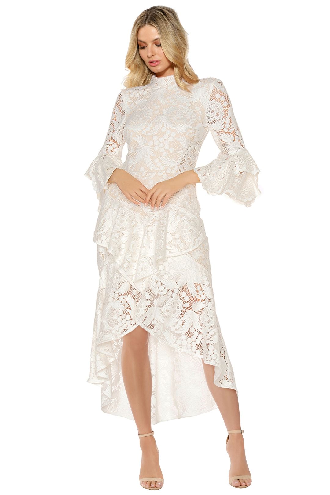 Rebecca Vallance - The Society Frill Midi Dress - White - Front