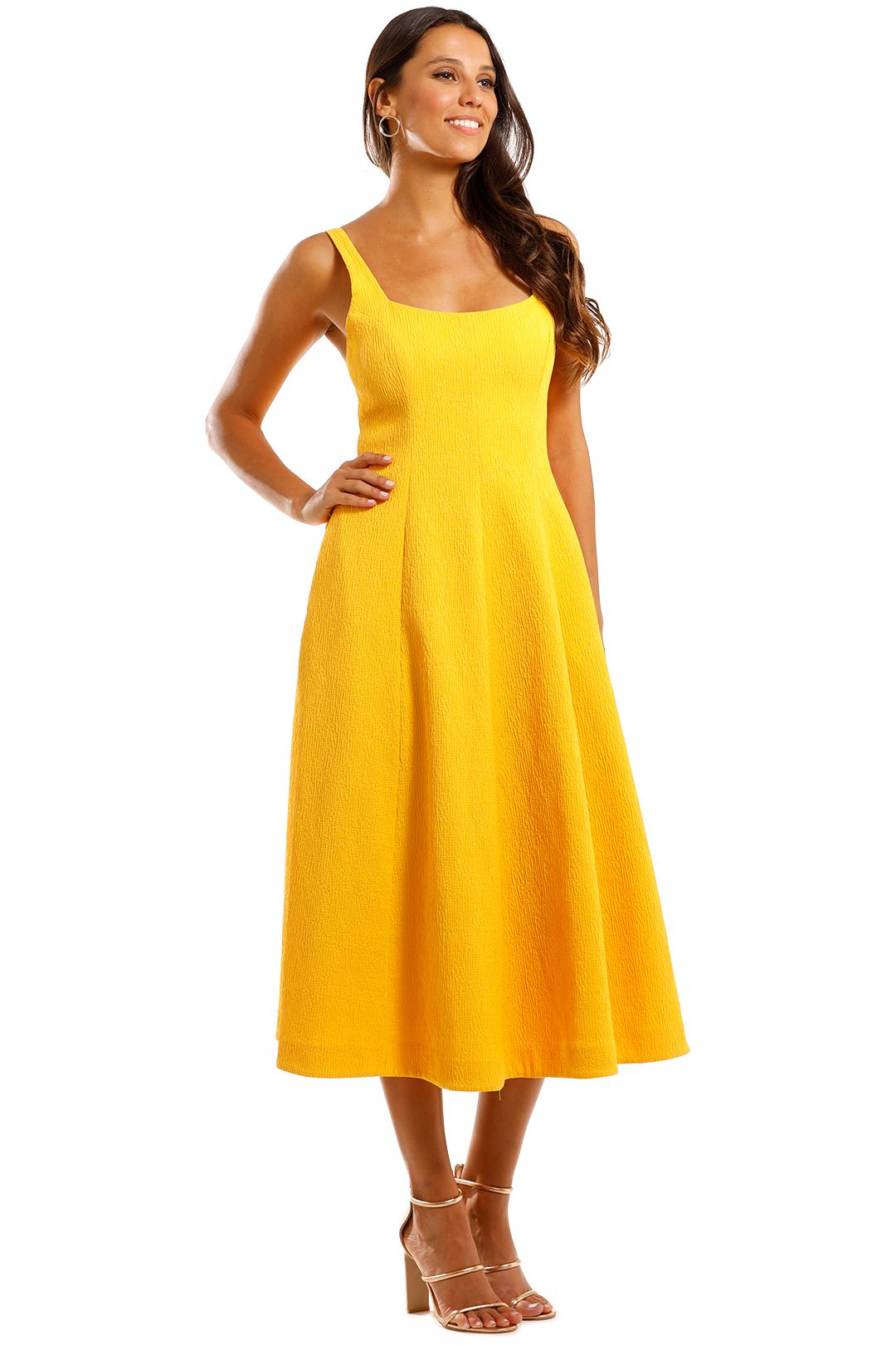 Rebecca Vallance Andie Strap Midi Dress Yellow A line