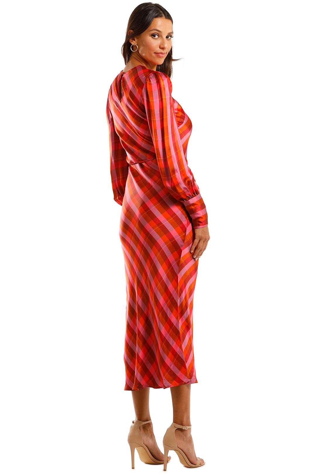 Rebecca Vallance Brinkley LS Midi Dress Plaid Bias Silhouette