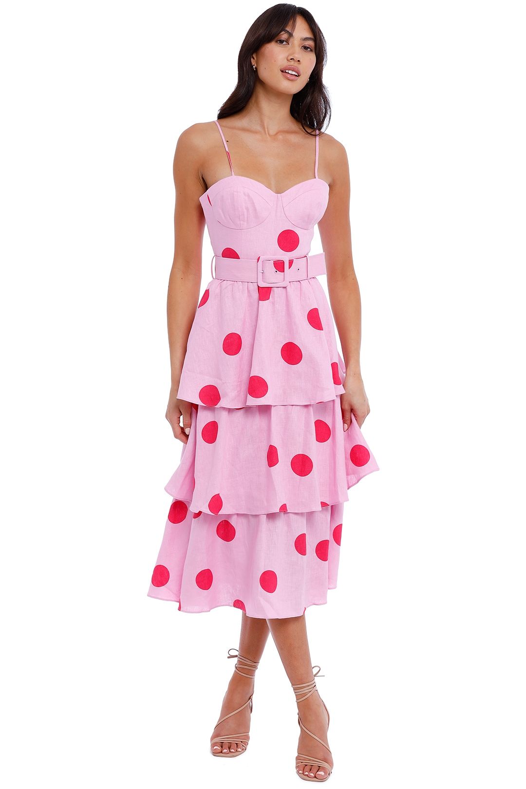 Rebecca Vallance Dalia Midi Dress Pink Polka Dot sweetheart