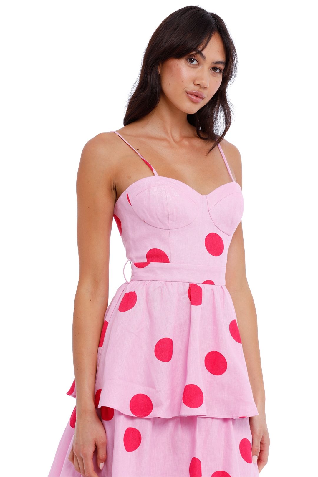 Hire Dalia Midi Dress in Pink Polka Dot | Rebecca Vallance | GlamCorner