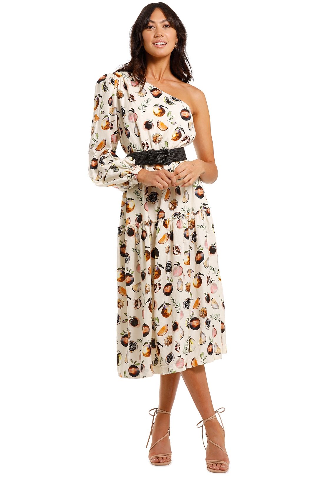 Rebecca Vallance Frutta One Shoulder Midi Dress tiered