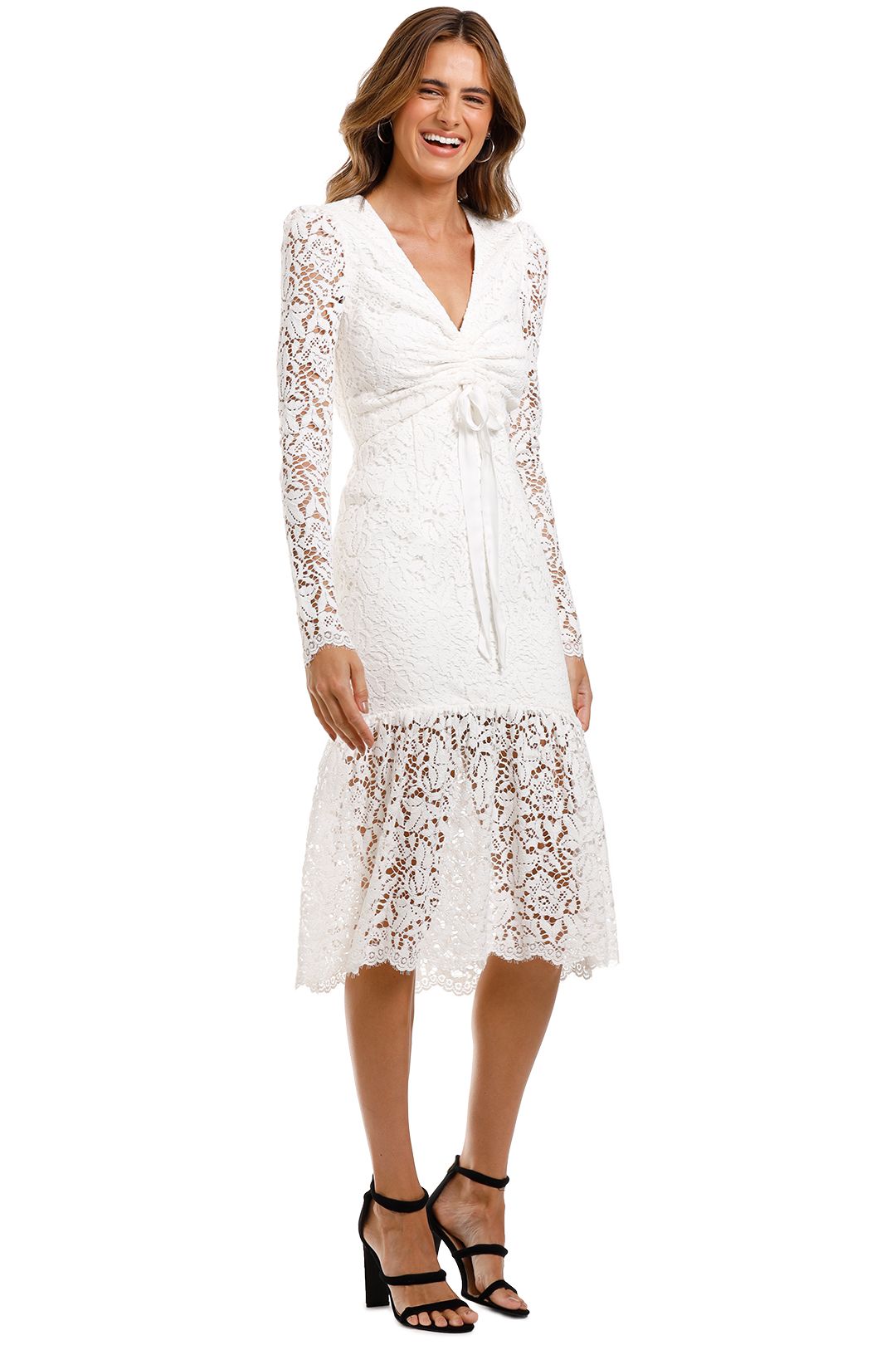 Rebecca Vallance Le Saint Ruched Dress White Lace